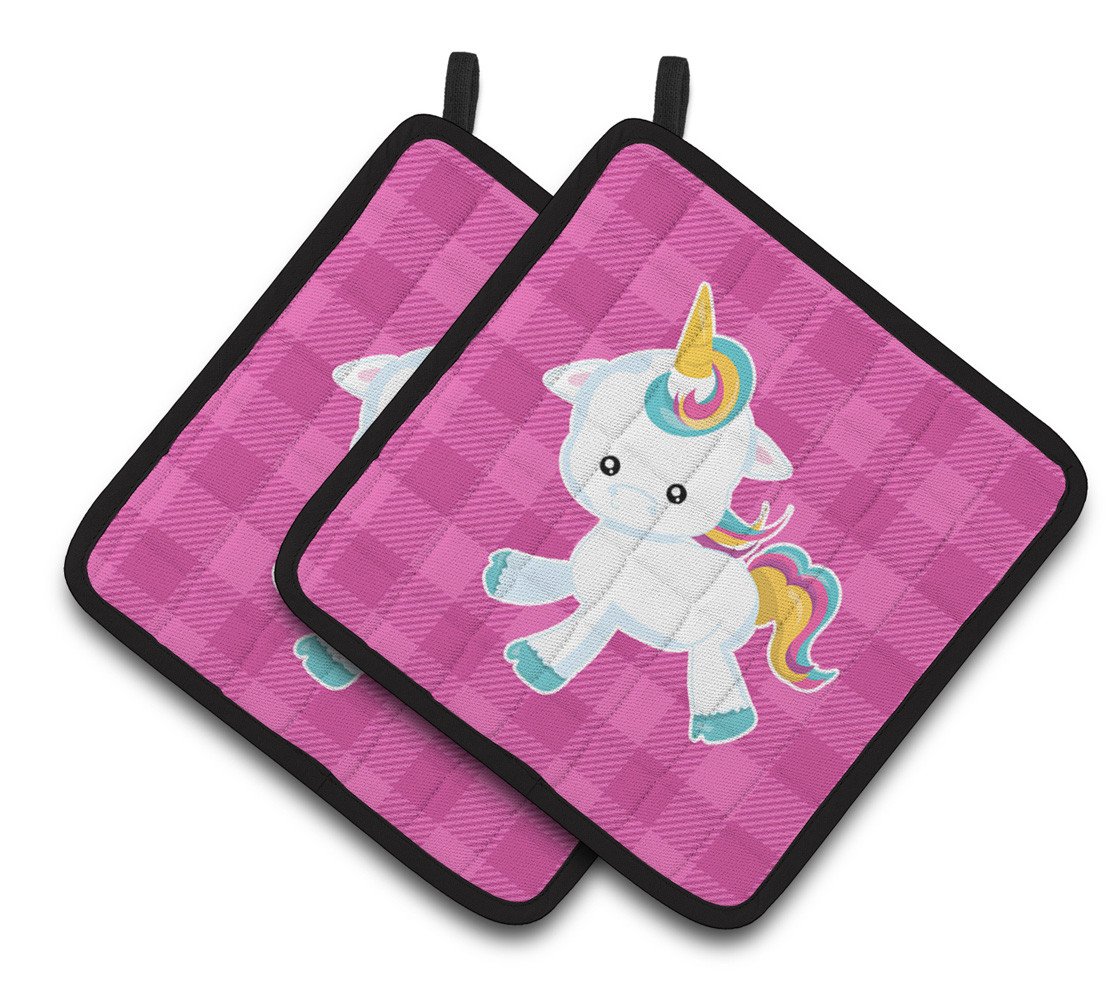 Pink Plaid Unicorn Pair of Pot Holders BB6807PTHD by Caroline's Treasures