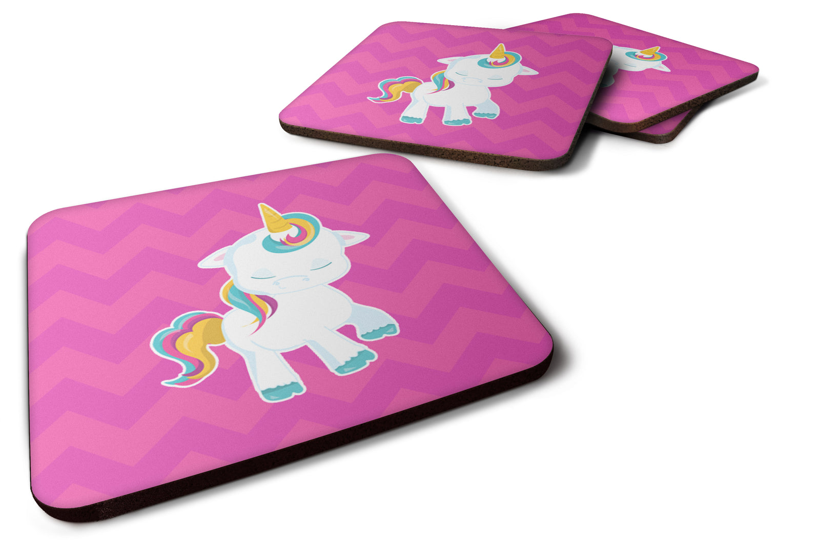 Pink Chevron Unicorn Foam Coaster Set of 4 BB6809FC - the-store.com