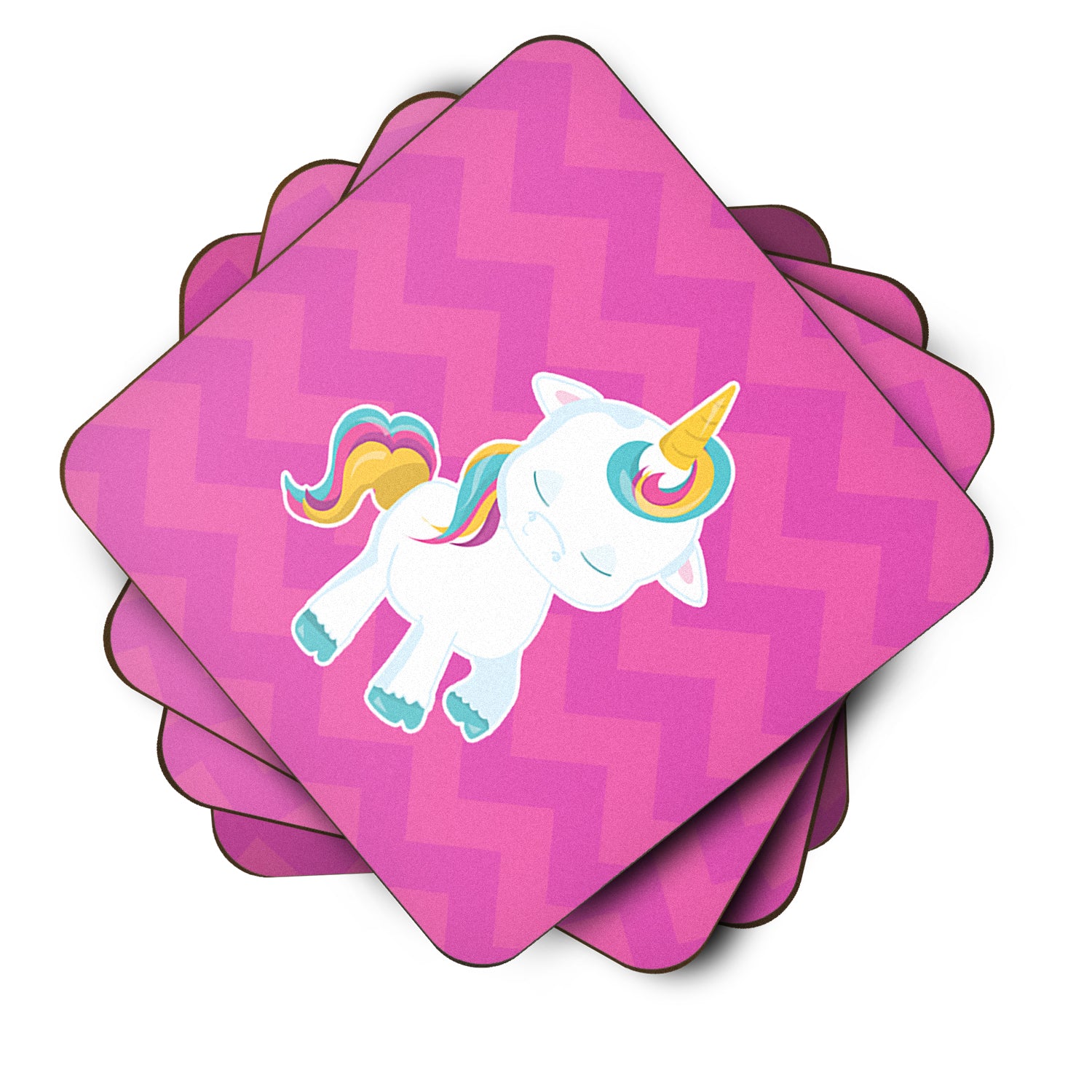 Pink Chevron Unicorn Foam Coaster Set of 4 BB6809FC - the-store.com