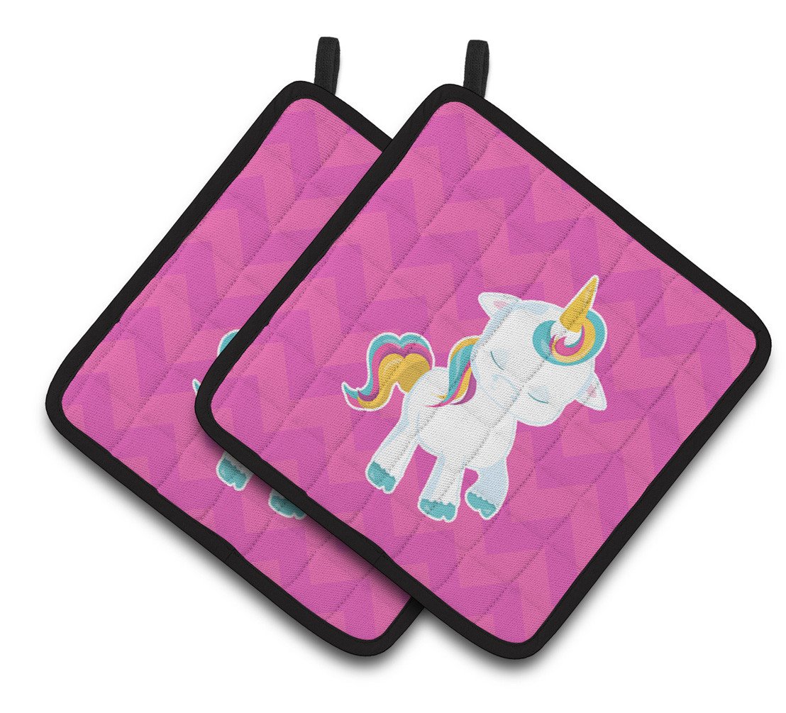 Pink Chevron Unicorn Pair of Pot Holders BB6809PTHD by Caroline's Treasures