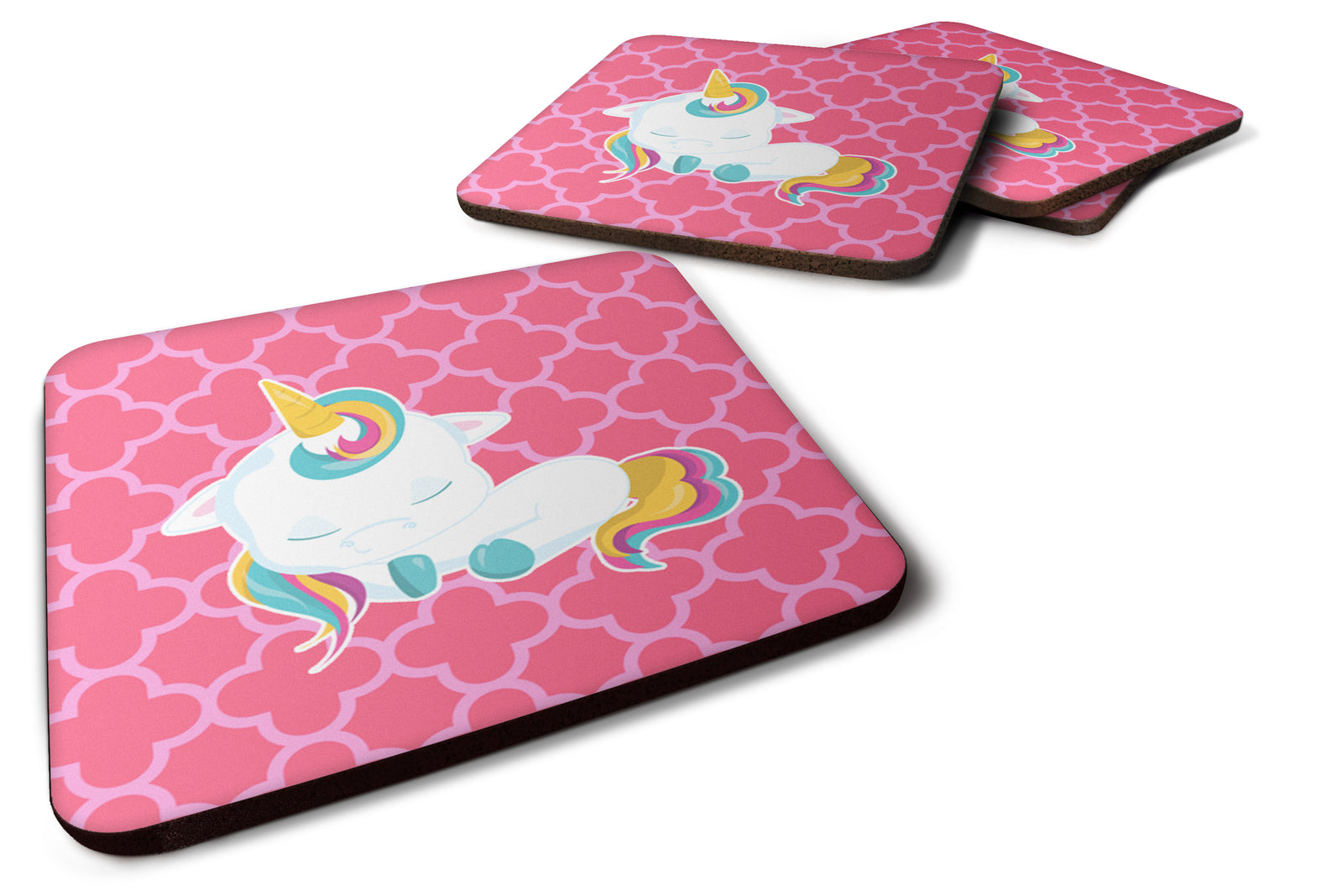 Quatrafoil Pink Unicorn Foam Coaster Set of 4 BB6811FC - the-store.com