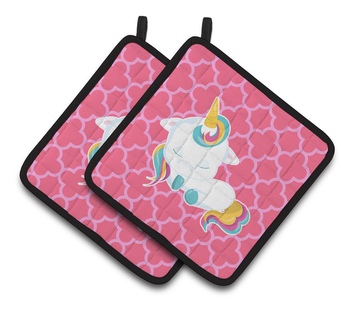 Quatrafoil Pink Unicorn Pair of Pot Holders BB6811PTHD by Caroline's Treasures