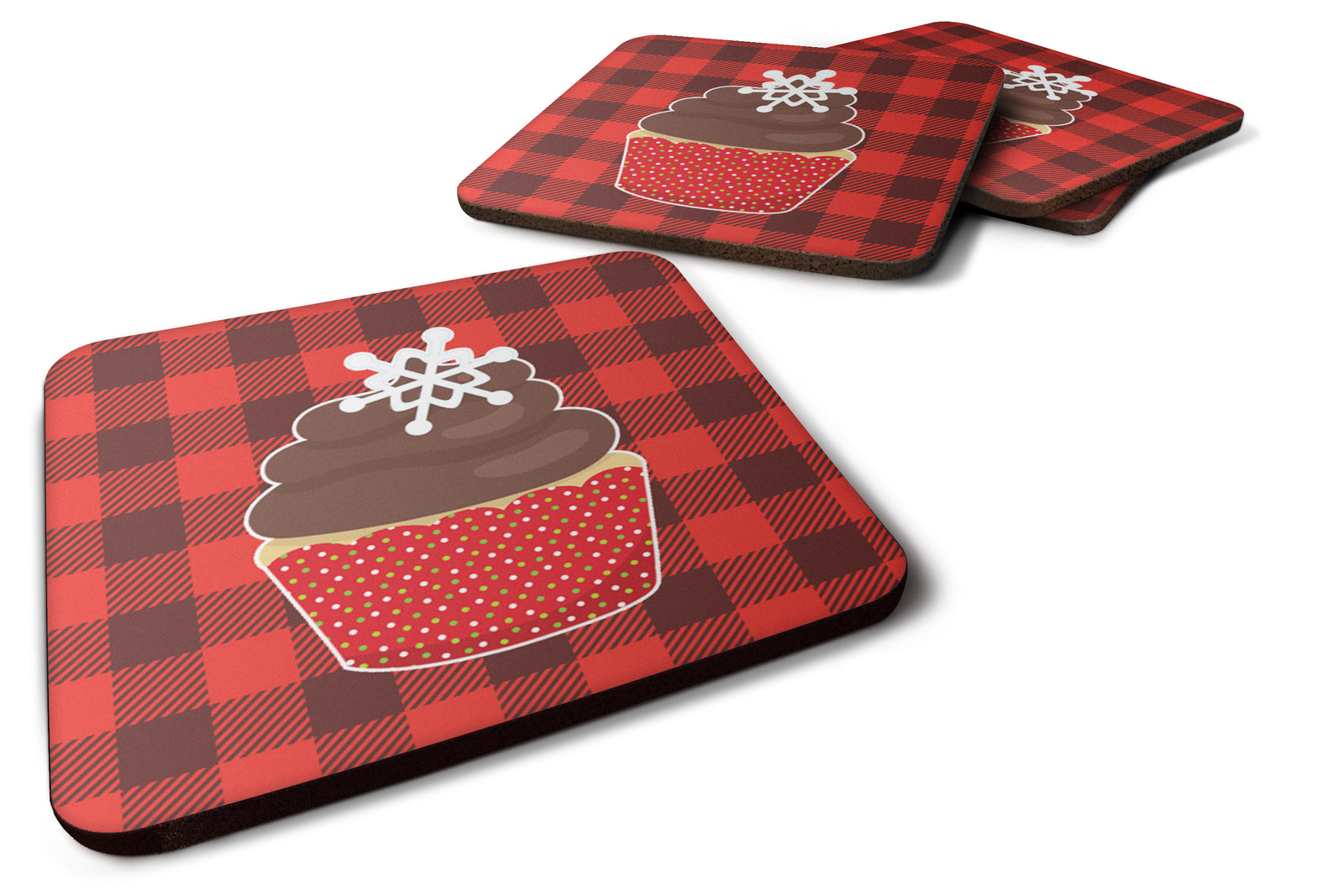 Christmas Cupcake Foam Coaster Set of 4 BB6817FC - the-store.com