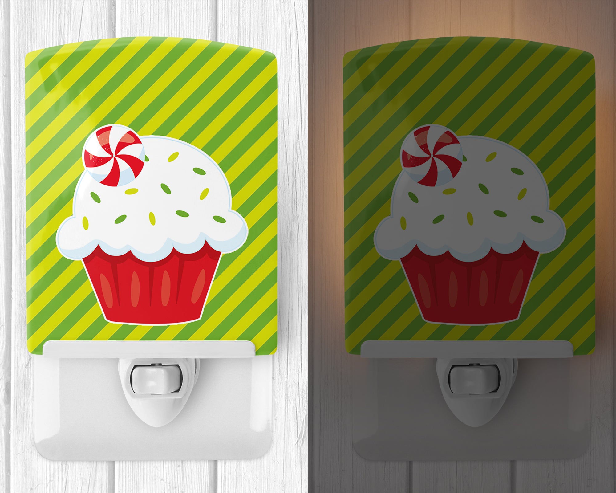 Christmas Pepermint Cupcake Ceramic Night Light BB6819CNL - the-store.com