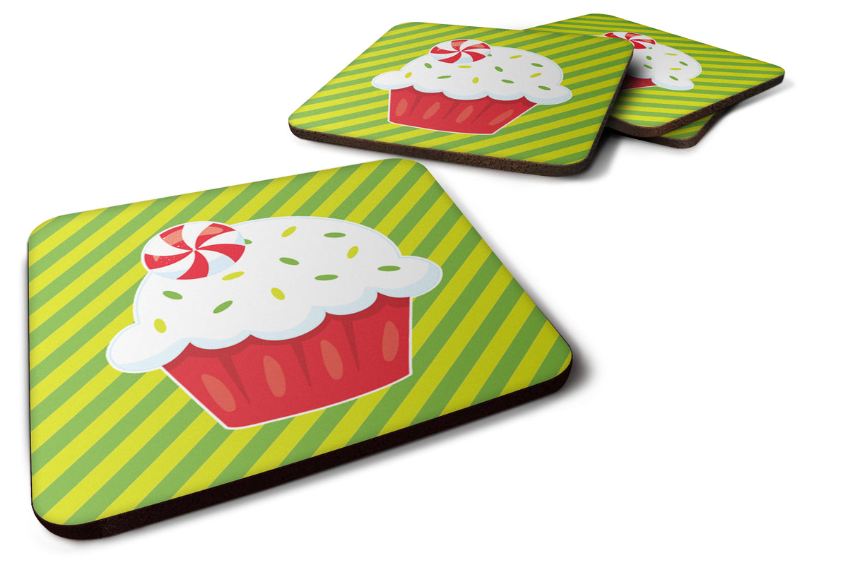 Christmas Pepermint Cupcake Foam Coaster Set of 4 BB6819FC - the-store.com