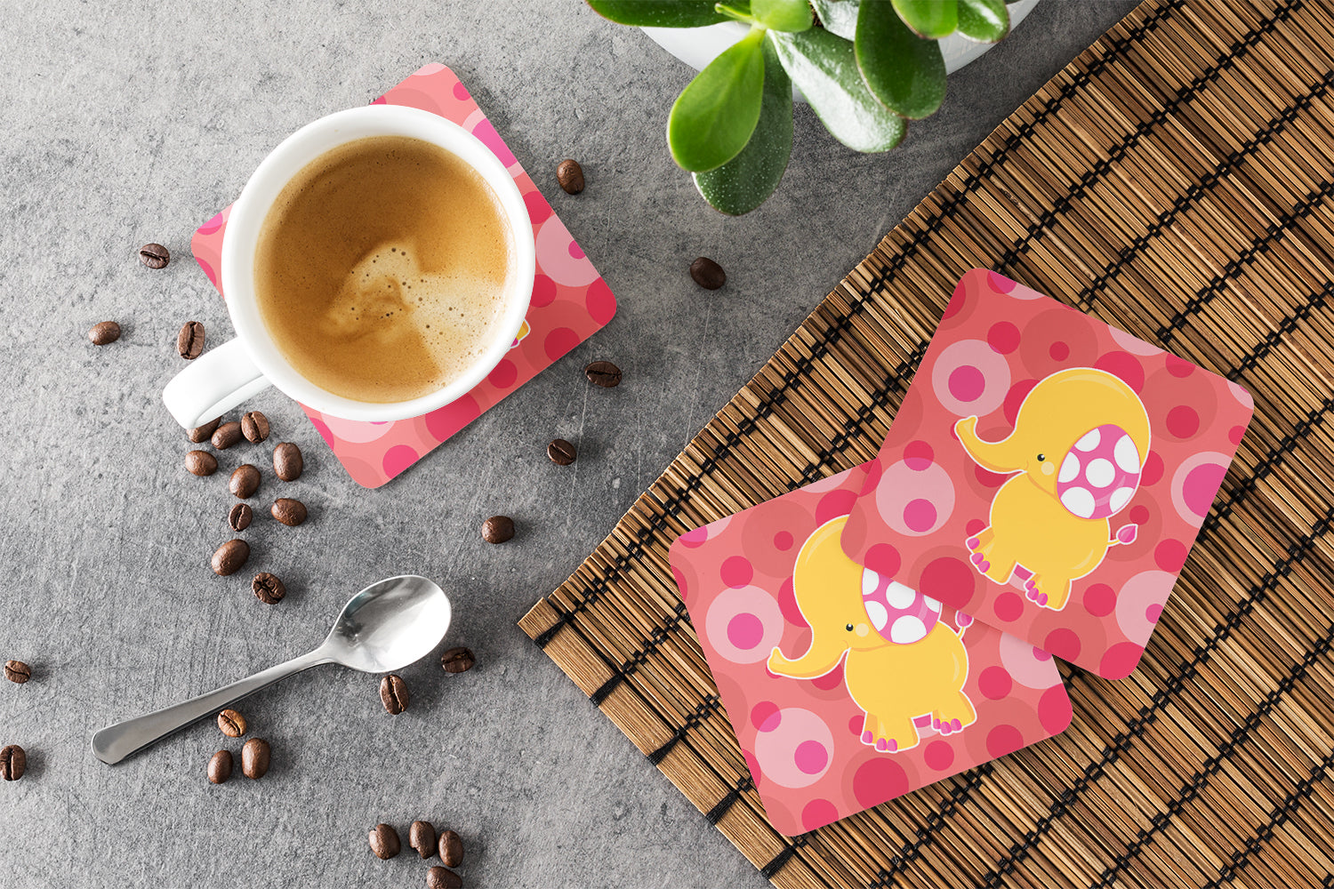 Girl Elephant Foam Coaster Set of 4 BB6828FC - the-store.com