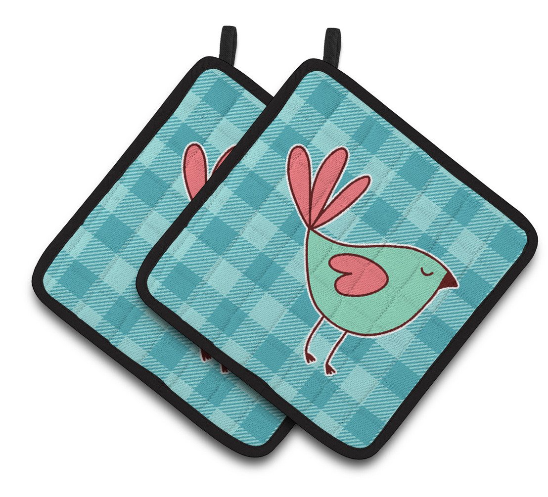 Bird on Blue Plaid Pair of Pot Holders BB6831PTHD by Caroline's Treasures