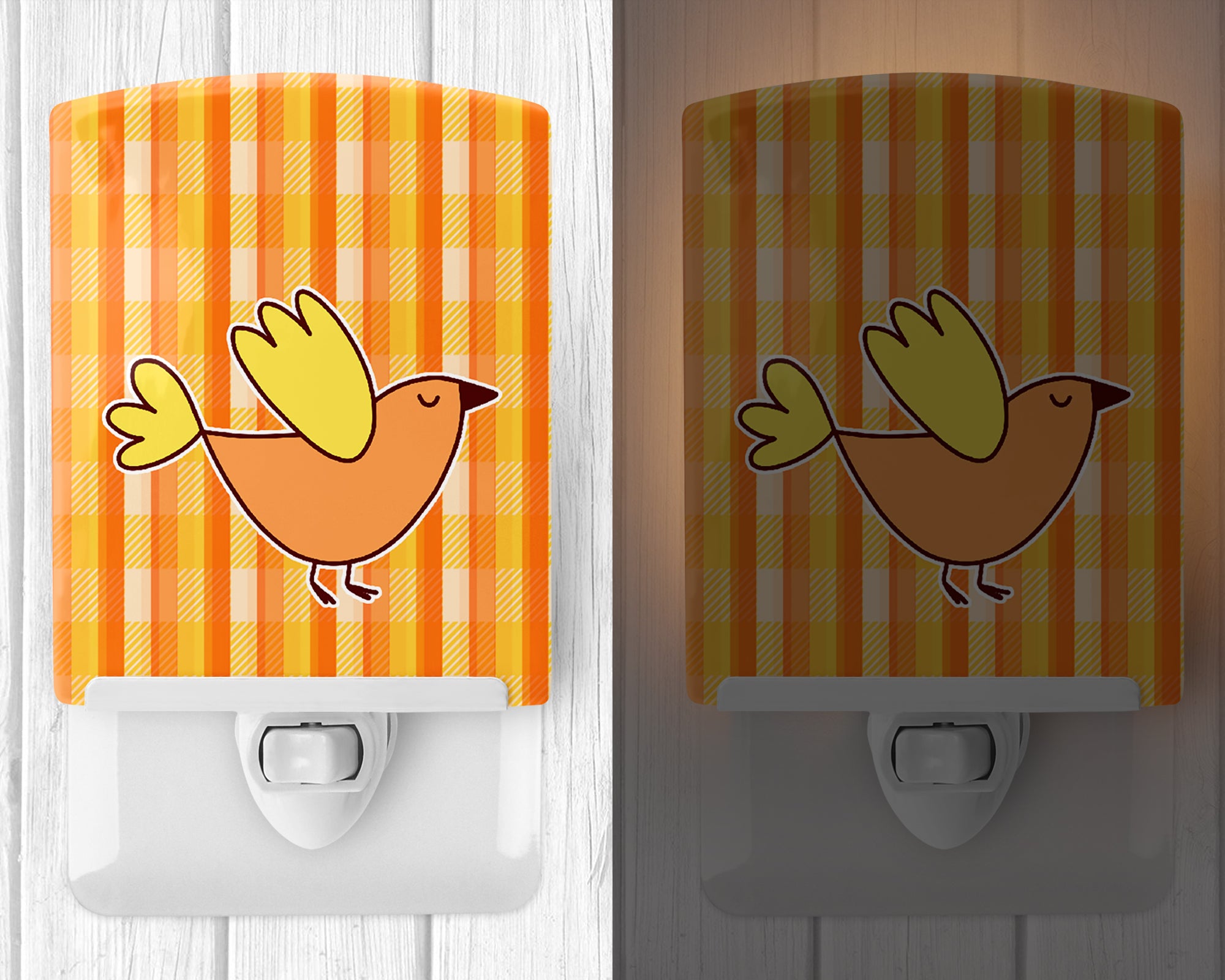 Bird on Orange Plaid Ceramic Night Light BB6832CNL - the-store.com