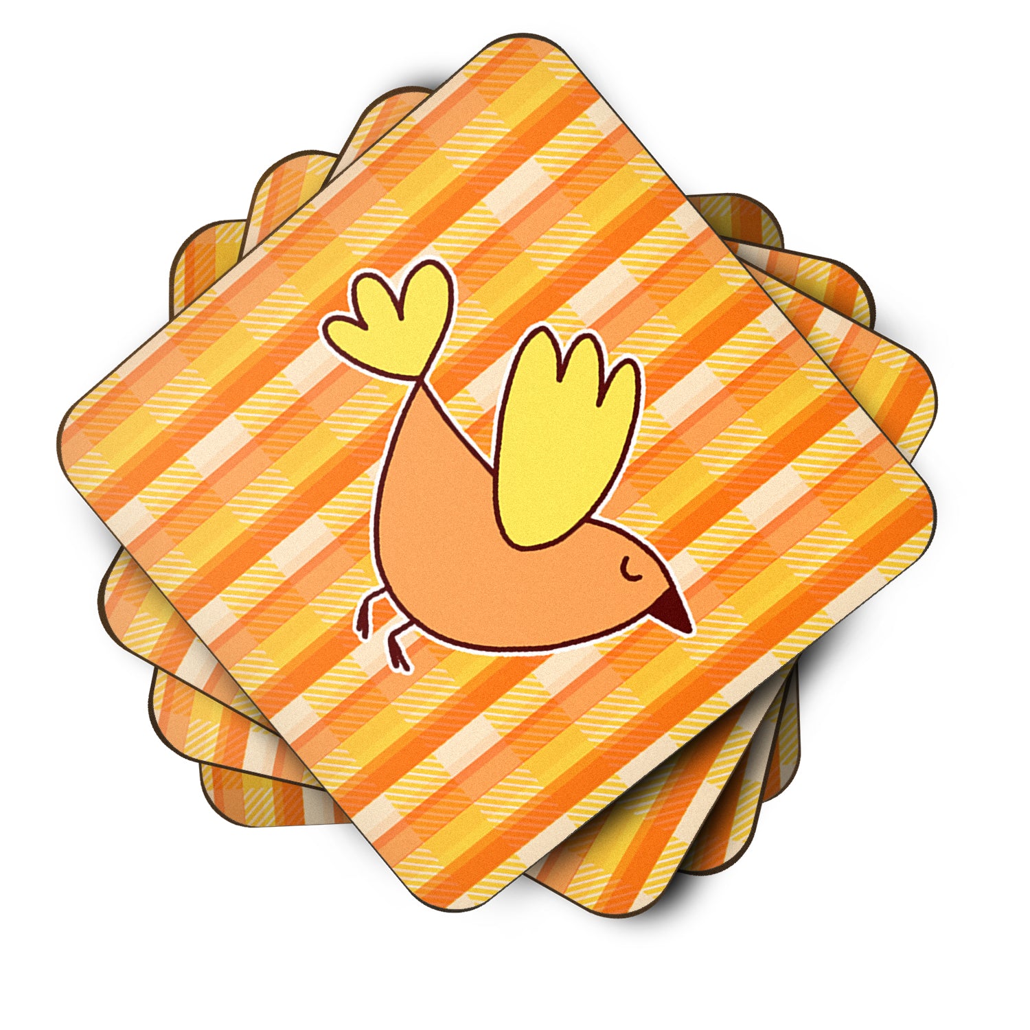 Bird on Orange Plaid Foam Coaster Set of 4 BB6832FC - the-store.com