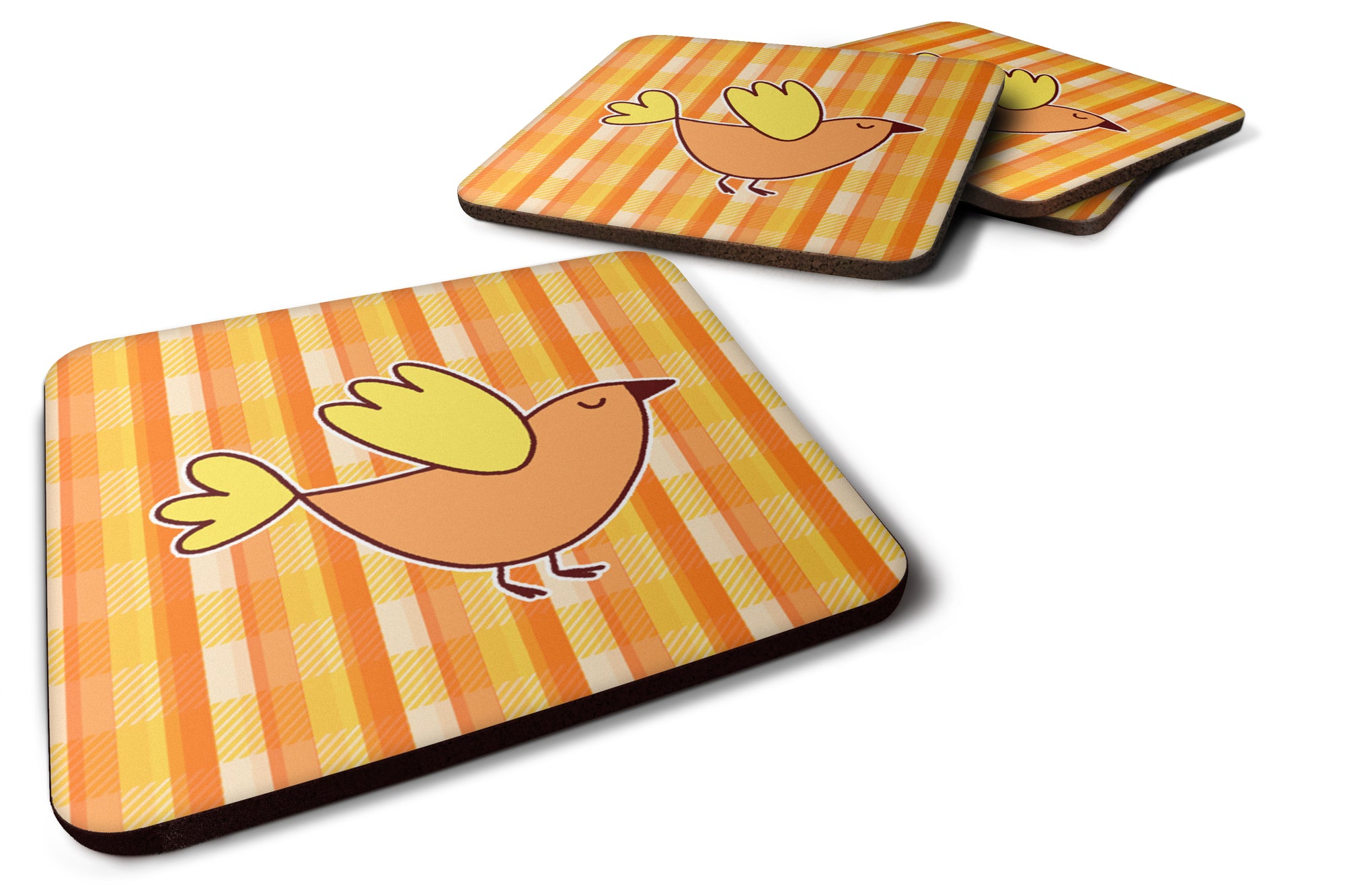 Bird on Orange Plaid Foam Coaster Set of 4 BB6832FC - the-store.com