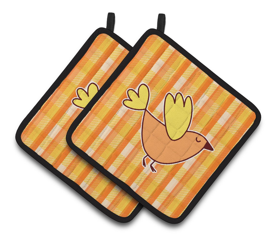 Bird on Orange Plaid Pair of Pot Holders BB6832PTHD by Caroline's Treasures