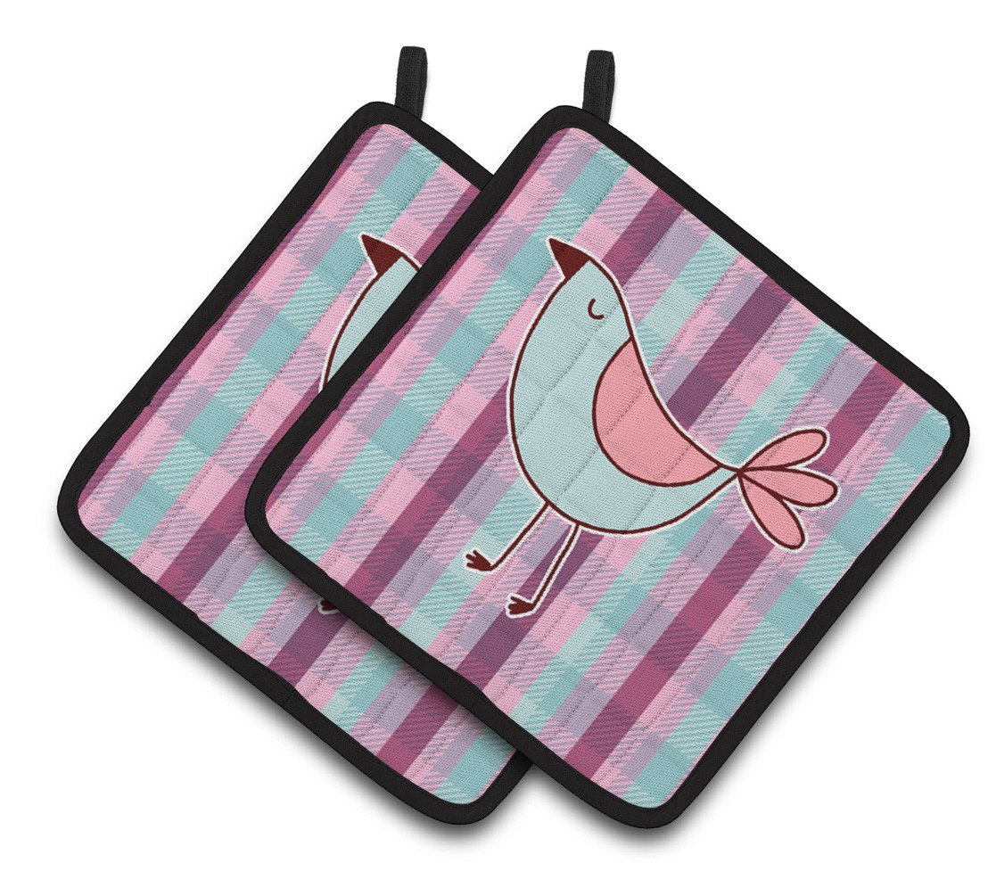 Bird on Purple Plaid Pair of Pot Holders BB6833PTHD by Caroline&#39;s Treasures