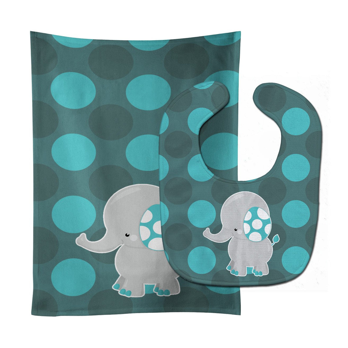 Polkadot Grey Elephant Baby Bib &amp; Burp Cloth BB6837STBU by Caroline&#39;s Treasures