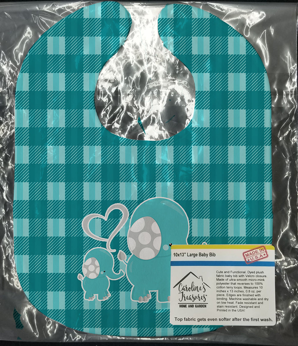 Plaid Momma and Baby Elephant Baby Bib BB6839BIB - the-store.com