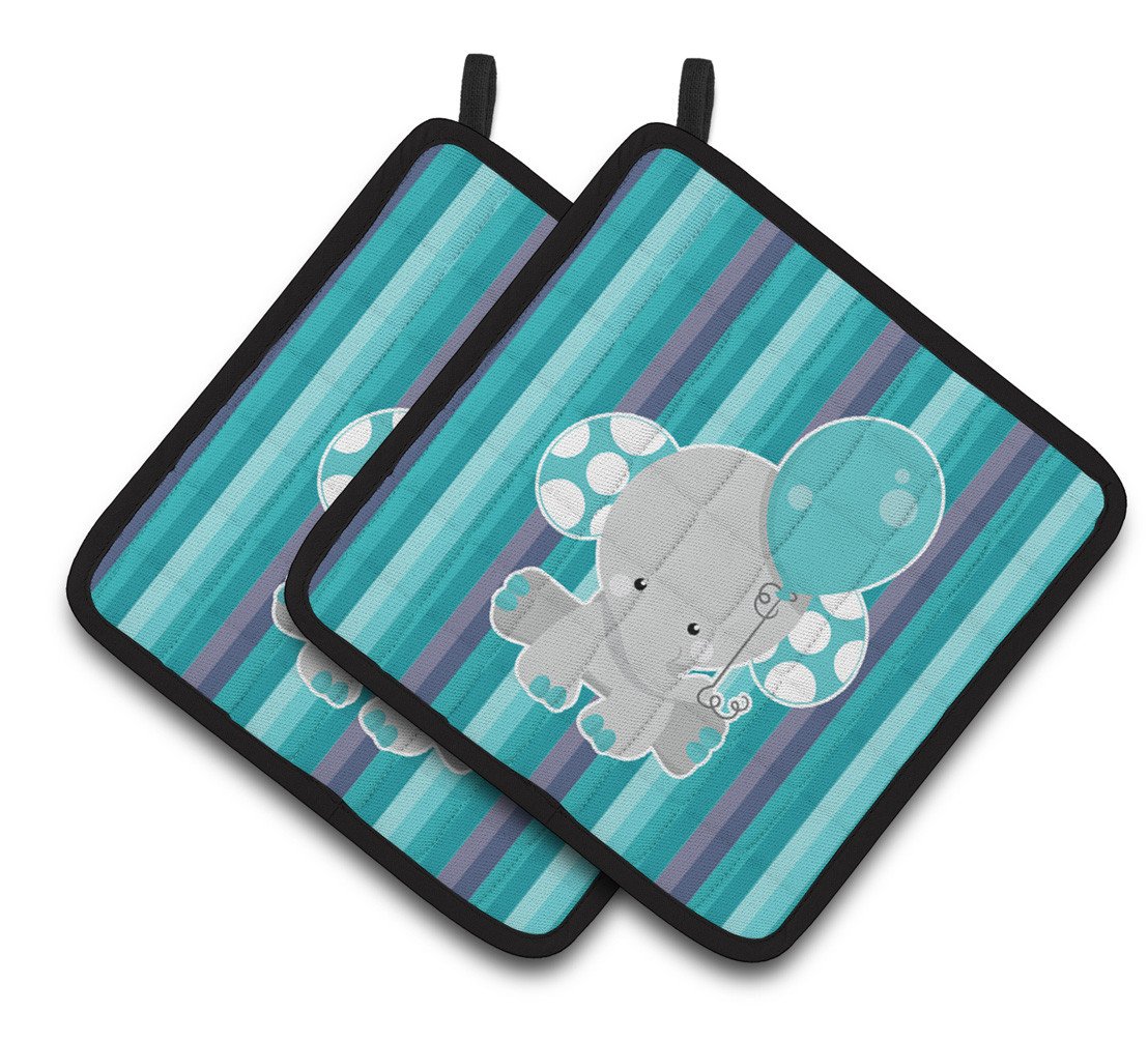 Grey Elephant with Balloon Pair of Pot Holders BB6842PTHD by Caroline's Treasures