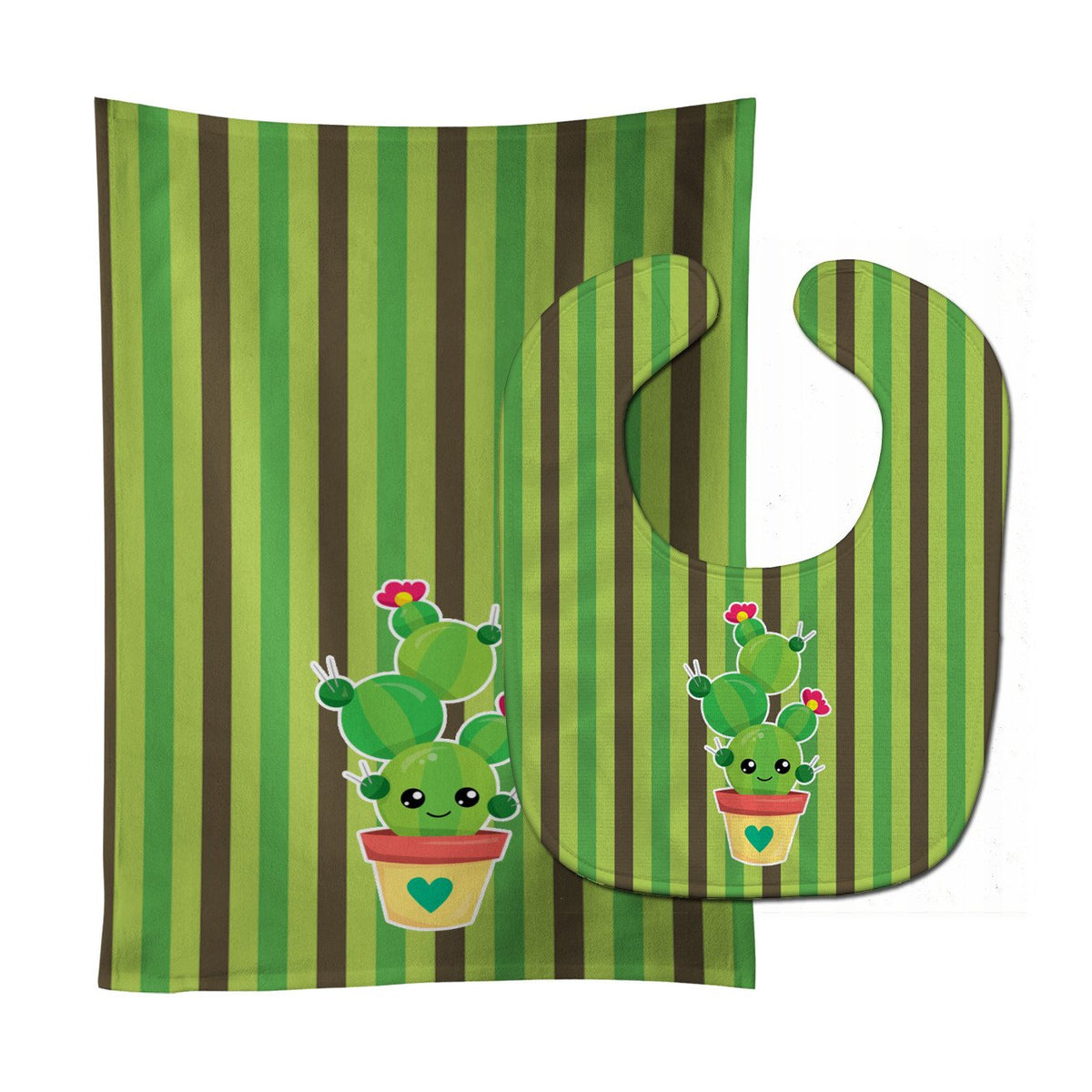 Cactus Stripe Baby Bib &amp; Burp Cloth BB6847STBU by Caroline&#39;s Treasures