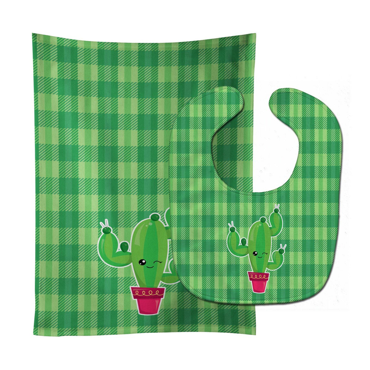 Cactus Plaid Baby Bib &amp; Burp Cloth BB6848STBU by Caroline&#39;s Treasures