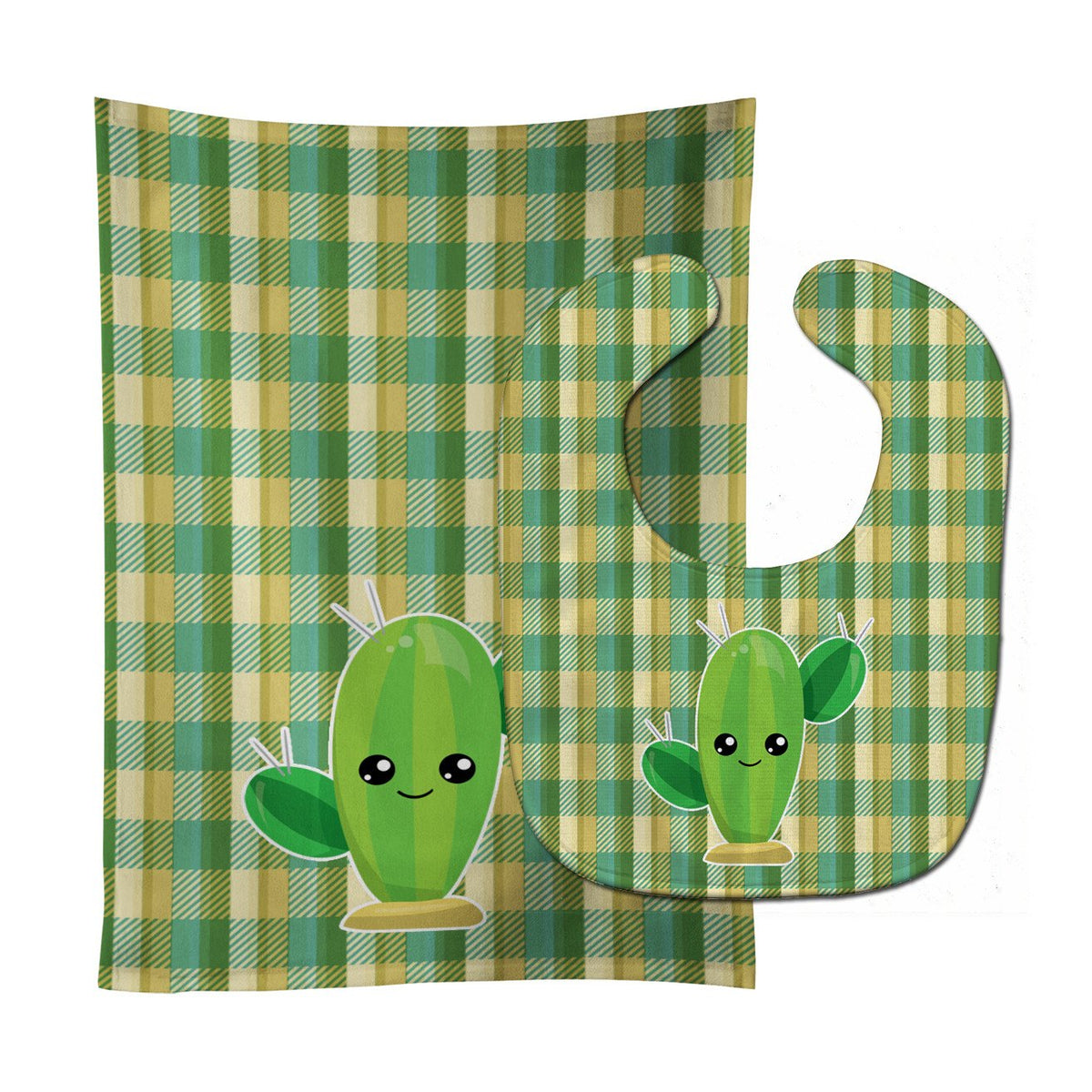 Cactus Plaid Baby Bib &amp; Burp Cloth BB6852STBU by Caroline&#39;s Treasures