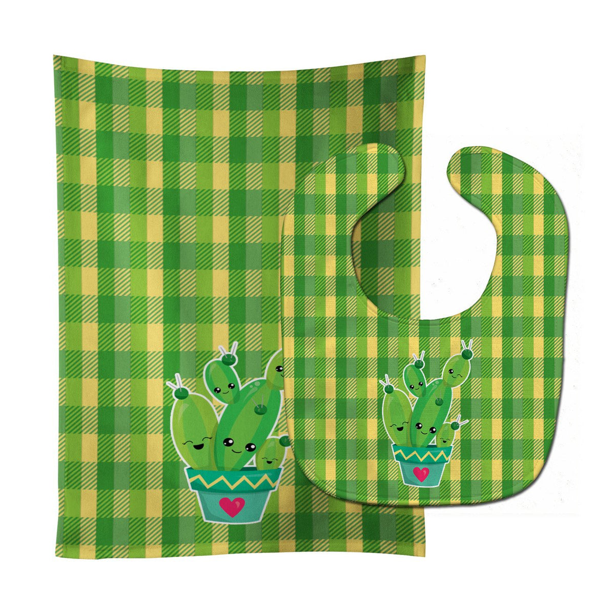 Cactus Striped Plaid Baby Bib &amp; Burp Cloth BB6853STBU by Caroline&#39;s Treasures