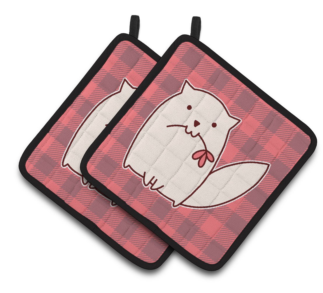 Cat Pink Plad Pair of Pot Holders BB6854PTHD by Caroline&#39;s Treasures