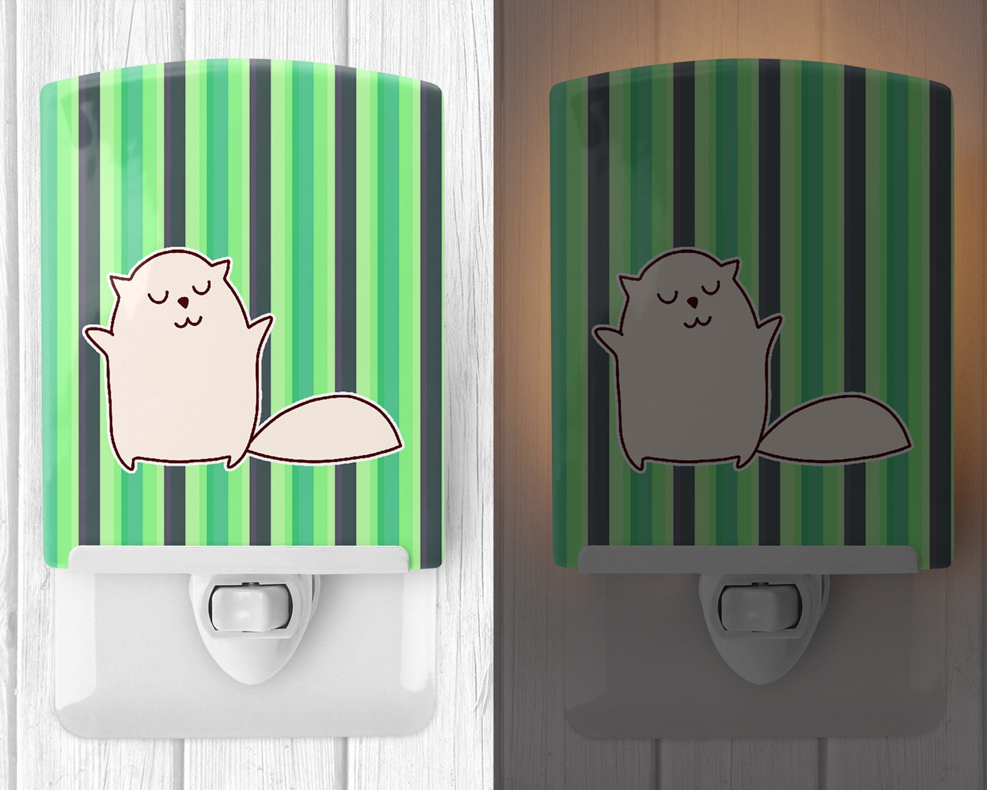 Cat Green Stripes Ceramic Night Light BB6856CNL - the-store.com