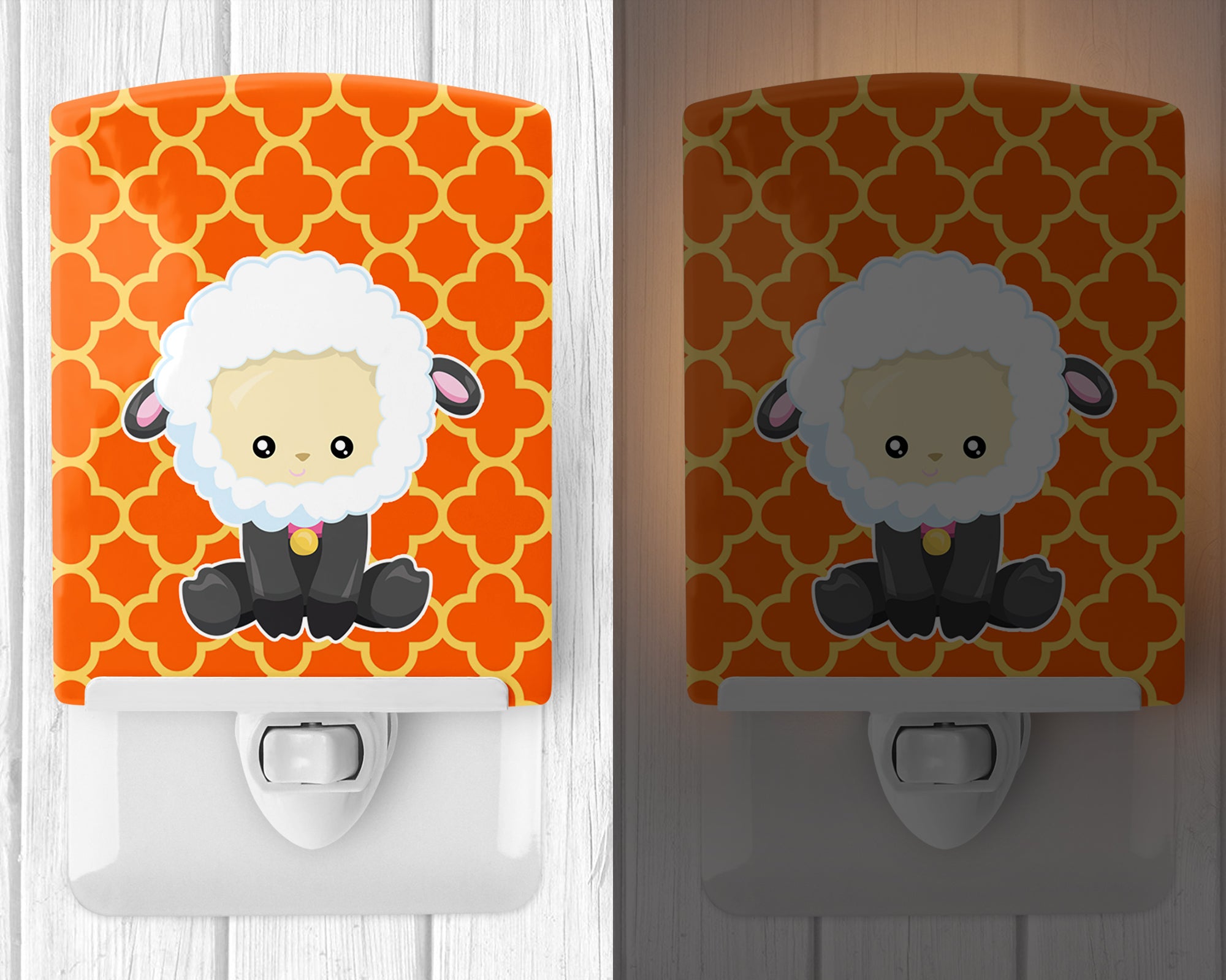 Sheep on Orange Quatrafoil Ceramic Night Light BB6872CNL - the-store.com