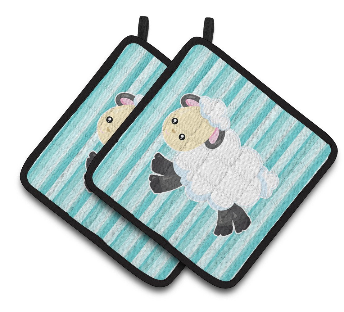 Sheep on Blue Stripes Pair of Pot Holders BB6873PTHD by Caroline's Treasures