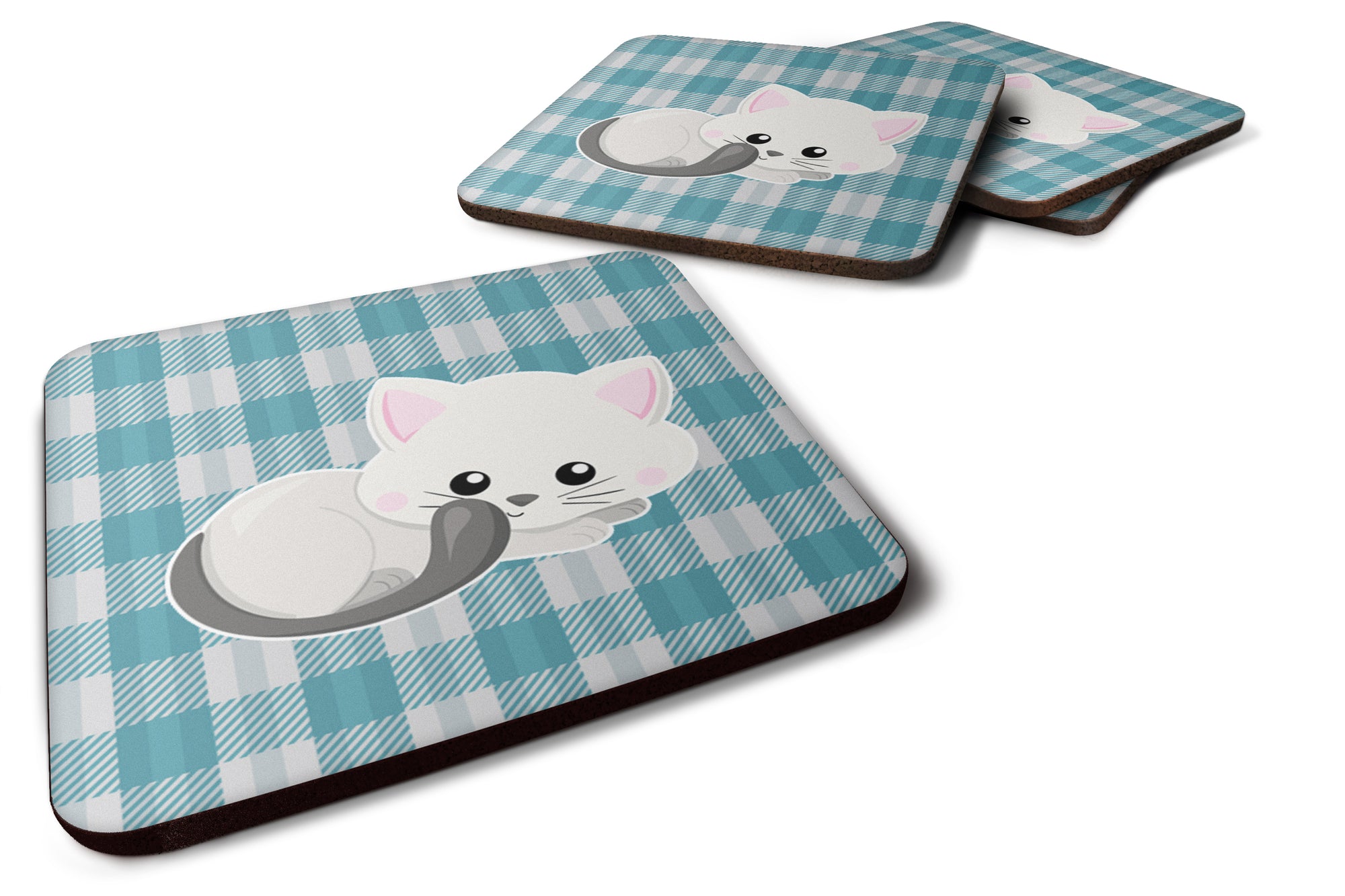 White Kitten Foam Coaster Set of 4 BB6883FC - the-store.com