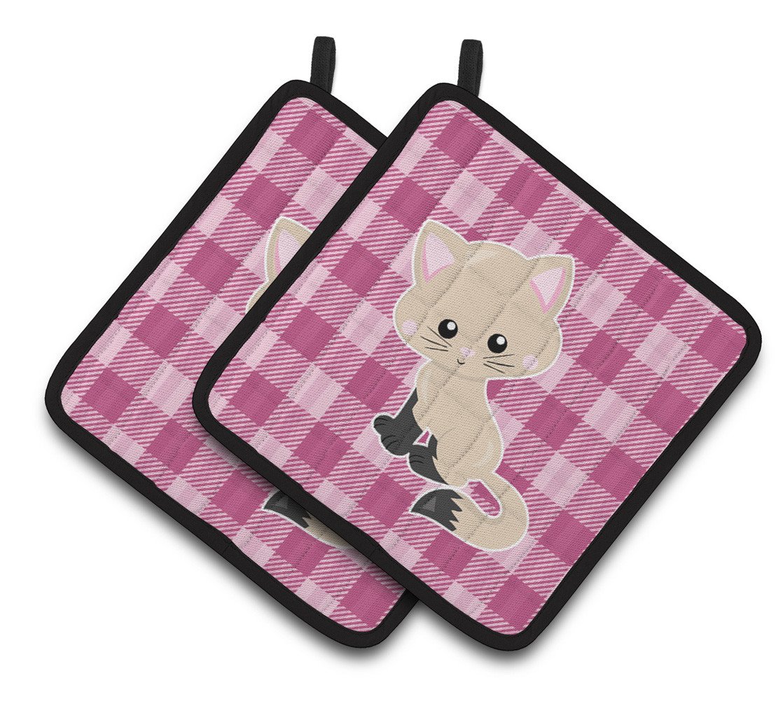 Kitten Cat on Pink Pair of Pot Holders BB6886PTHD by Caroline's Treasures