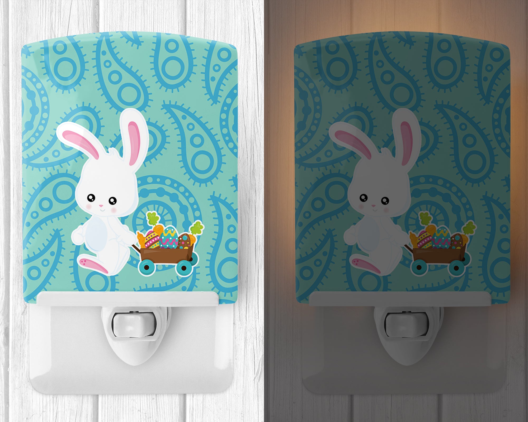 Easter Rabbit Paisley Blue Ceramic Night Light BB6898CNL - the-store.com