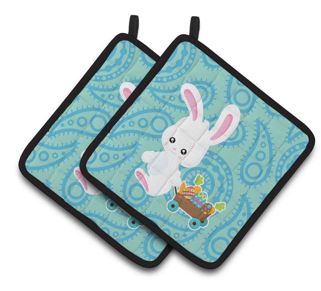 Easter Rabbit Paisley Blue Pair of Pot Holders BB6898PTHD by Caroline's Treasures