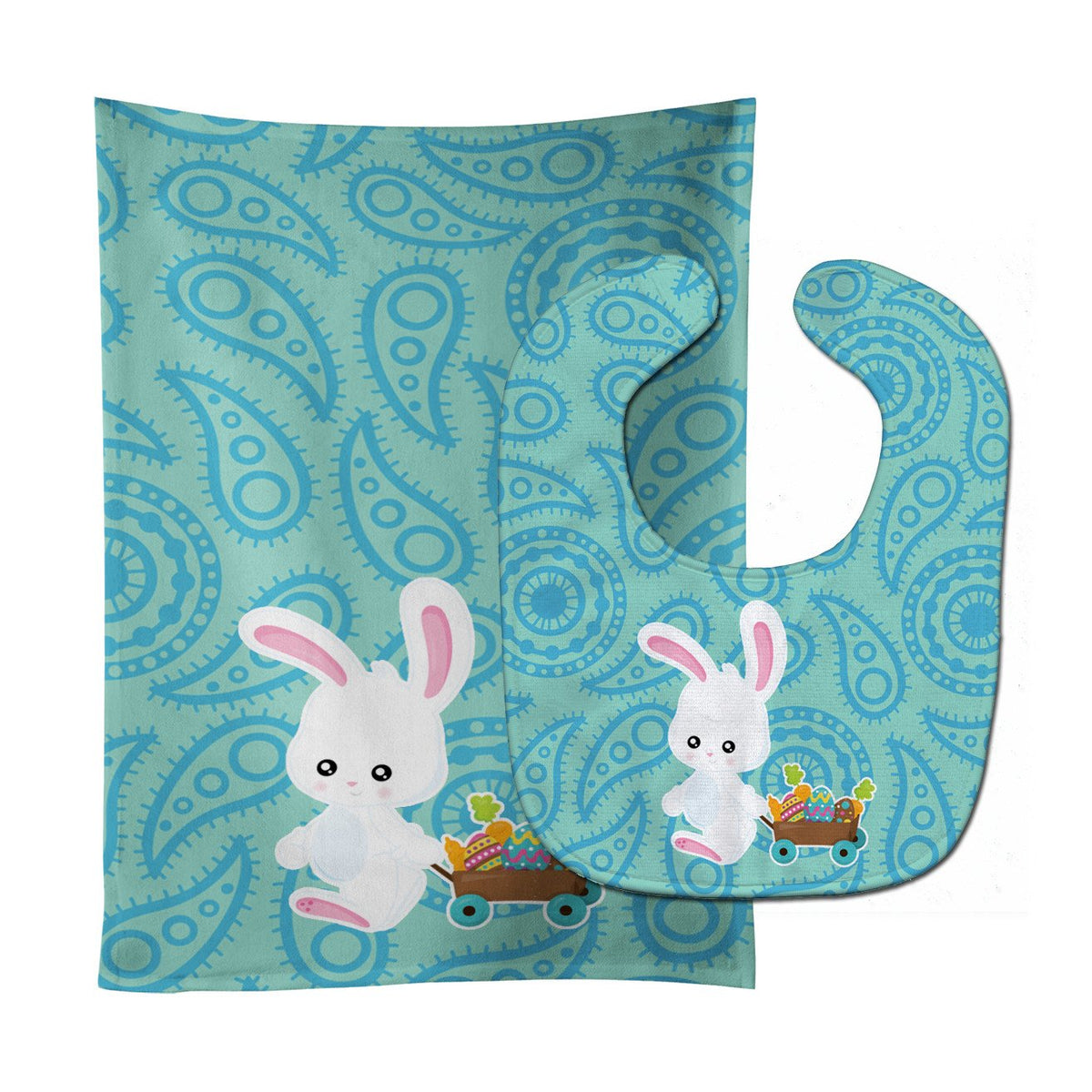 Easter Rabbit Paisley Blue Baby Bib &amp; Burp Cloth BB6898STBU by Caroline&#39;s Treasures