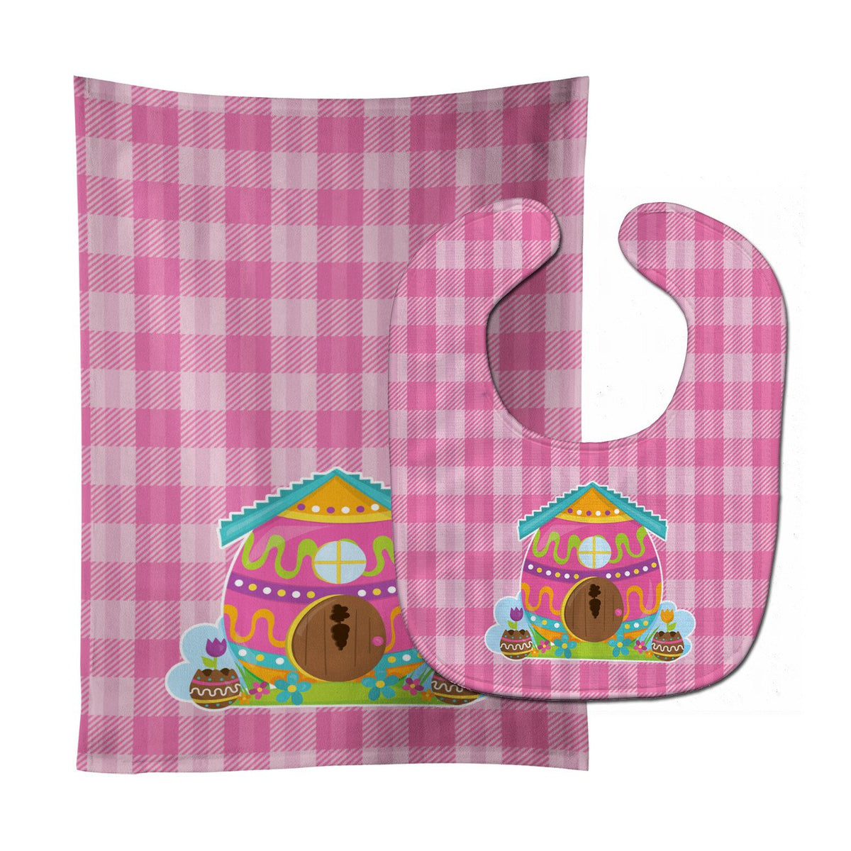 Easter Rabbit&#39;s House Baby Bib &amp; Burp Cloth BB6899STBU by Caroline&#39;s Treasures