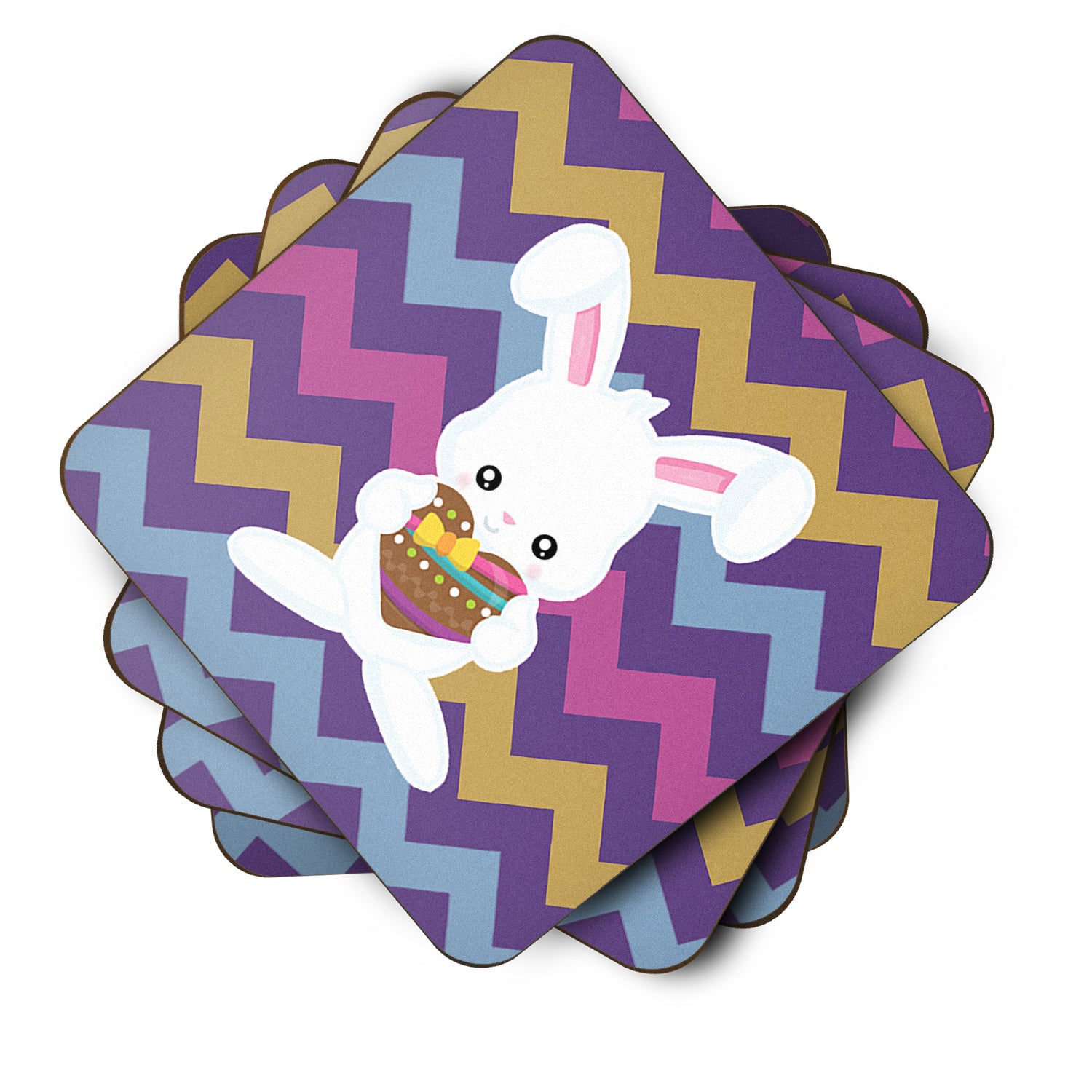 Easter Rabbit with Chocolate Heart Foam Coaster Set of 4 BB6901FC - the-store.com