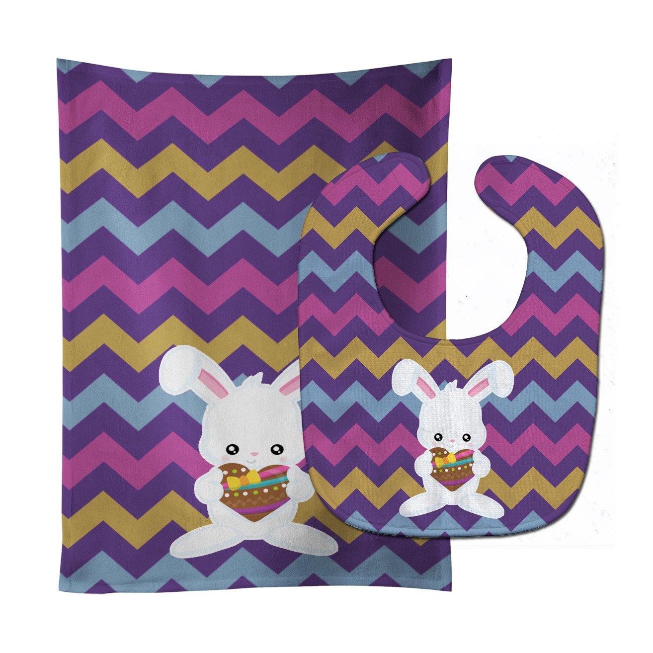 Easter Rabbit with Chocolate Heart Baby Bib & Burp Cloth BB6901STBU by Caroline's Treasures