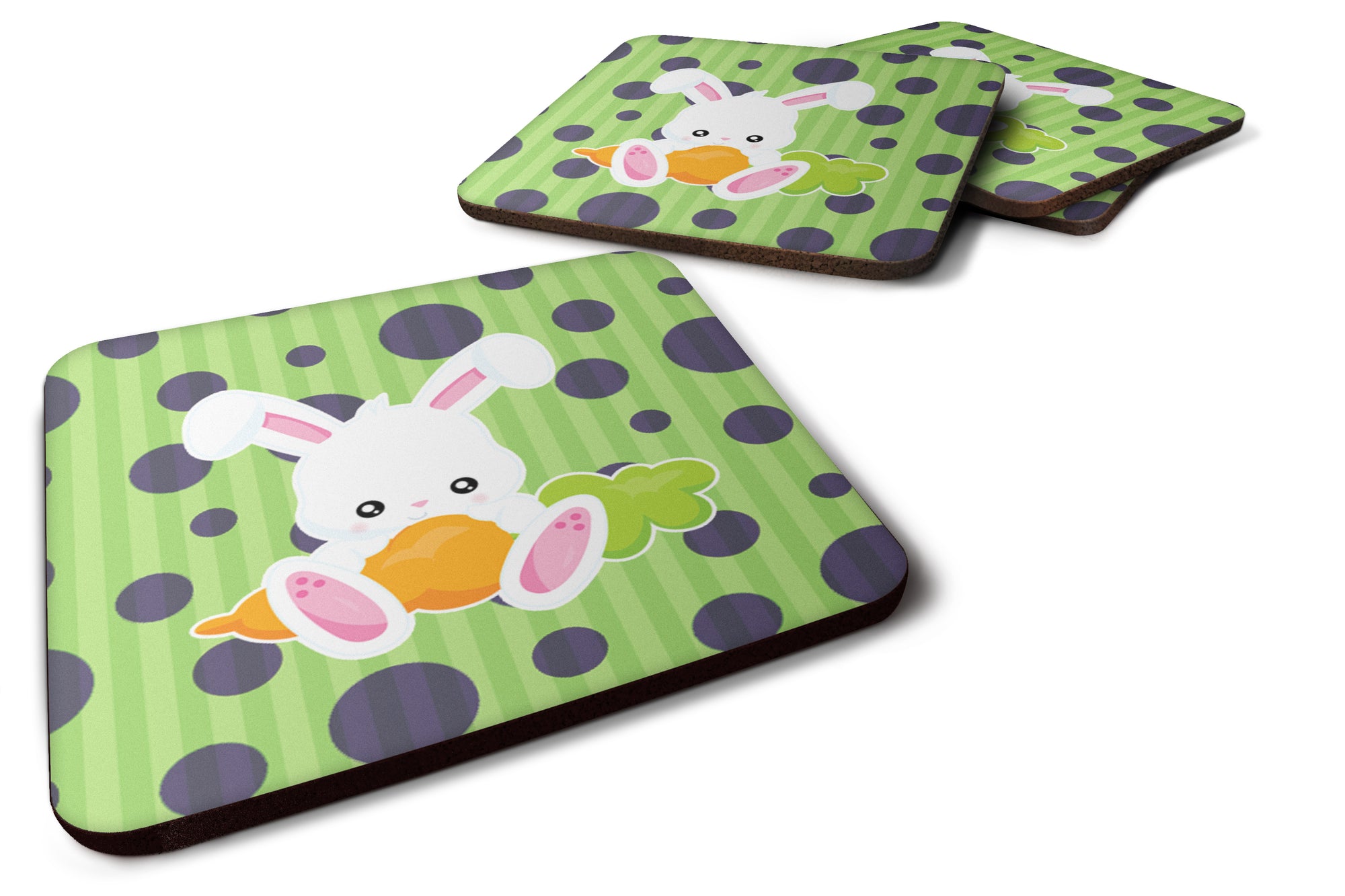 Easter Polkadot Rabbit Foam Coaster Set of 4 BB6903FC - the-store.com