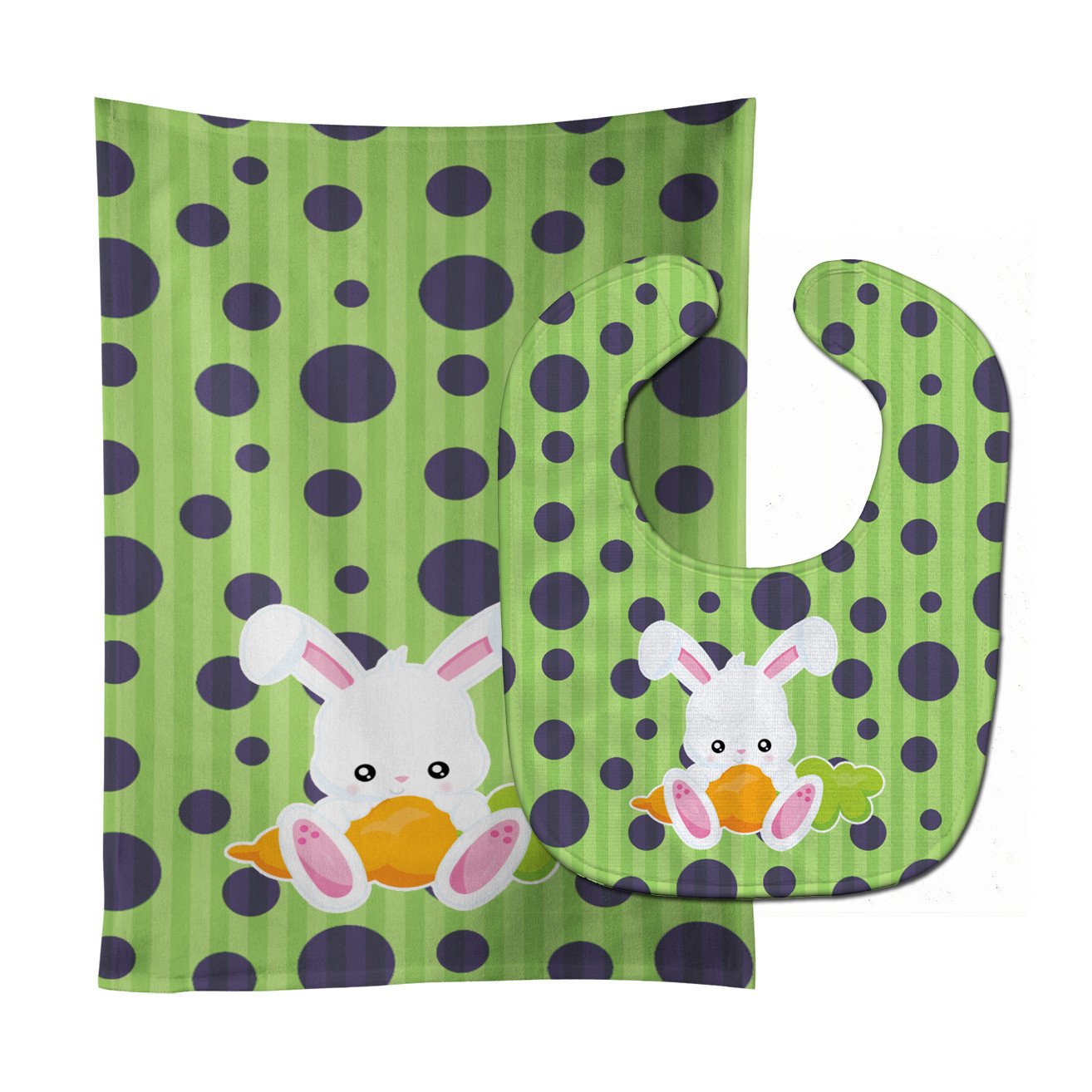 Easter Polkadot Rabbit Baby Bib & Burp Cloth BB6903STBU by Caroline's Treasures