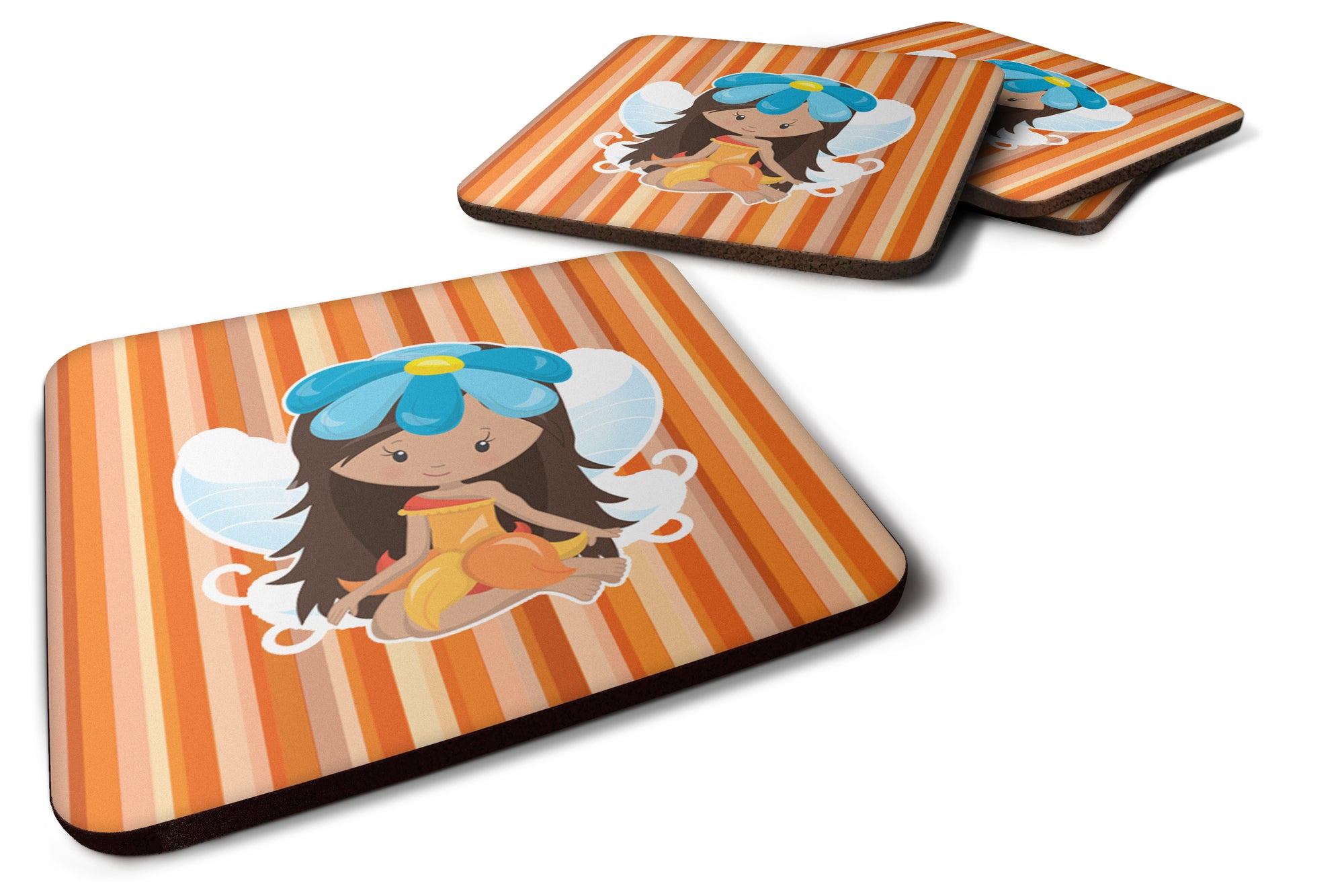 Fairy Orange Stripes Foam Coaster Set of 4 BB6913FC - the-store.com