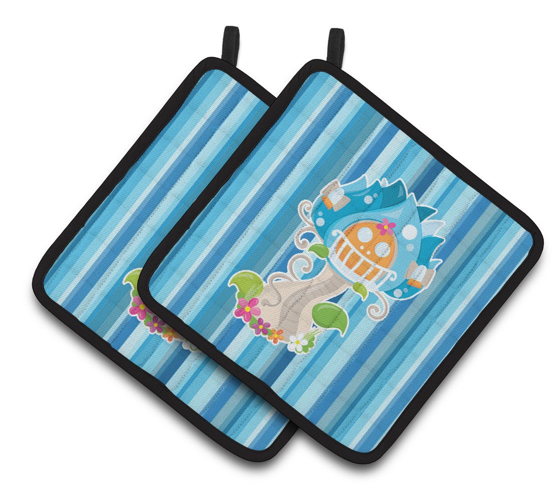 Fairy House Blue Stripes Pair of Pot Holders BB6914PTHD by Caroline&#39;s Treasures