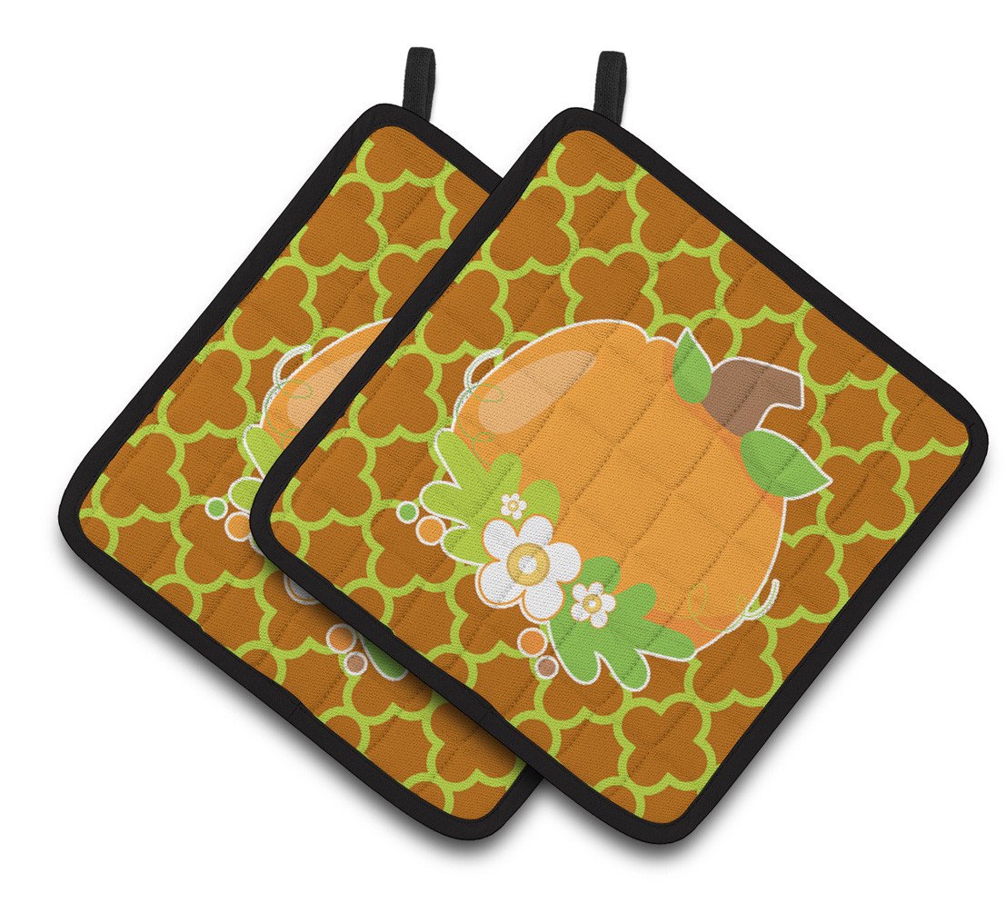 Fall Pumpkin Orange Quatrfoil Pair of Pot Holders BB6919PTHD by Caroline's Treasures