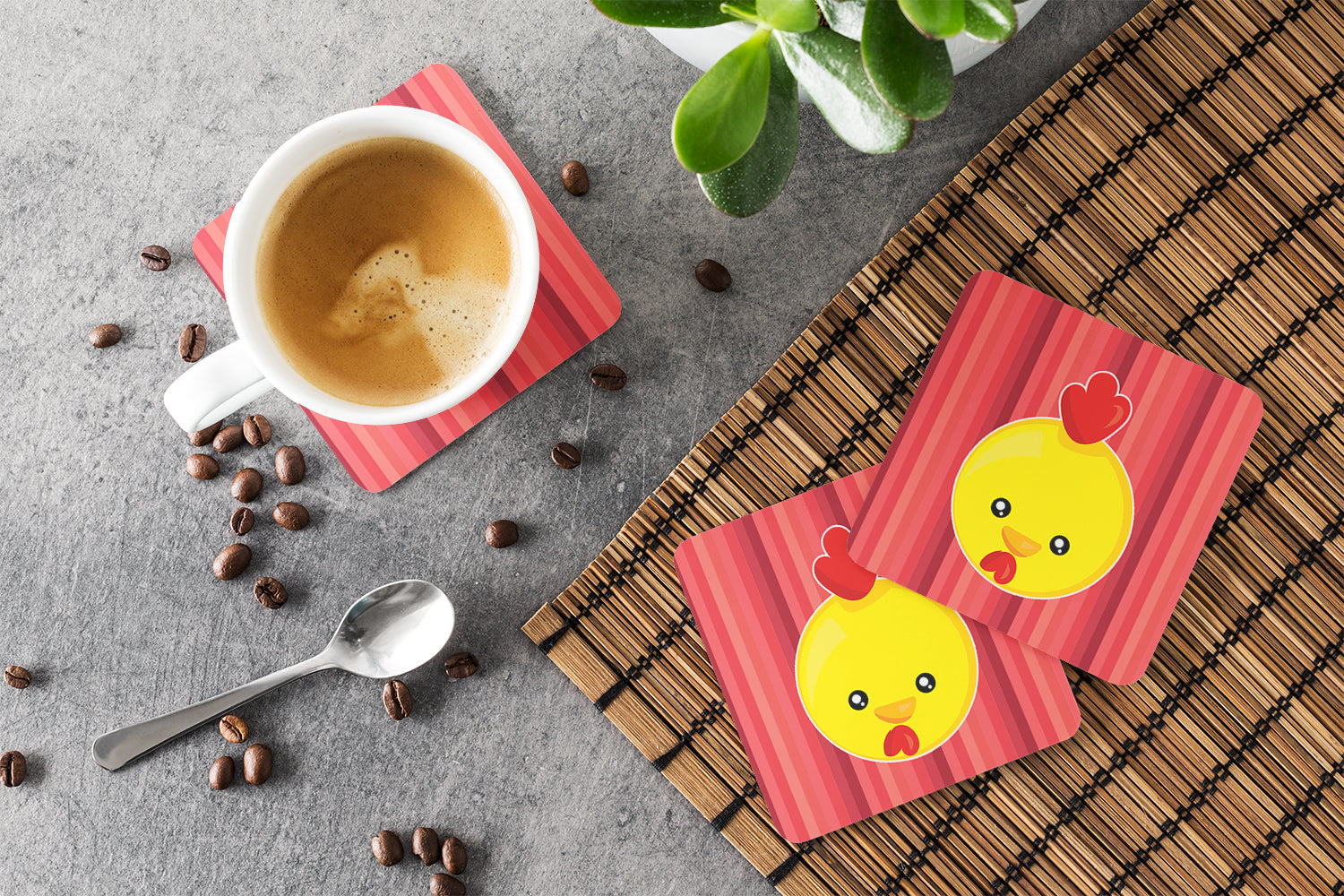 Chicken Face Foam Coaster Set of 4 BB6929FC - the-store.com