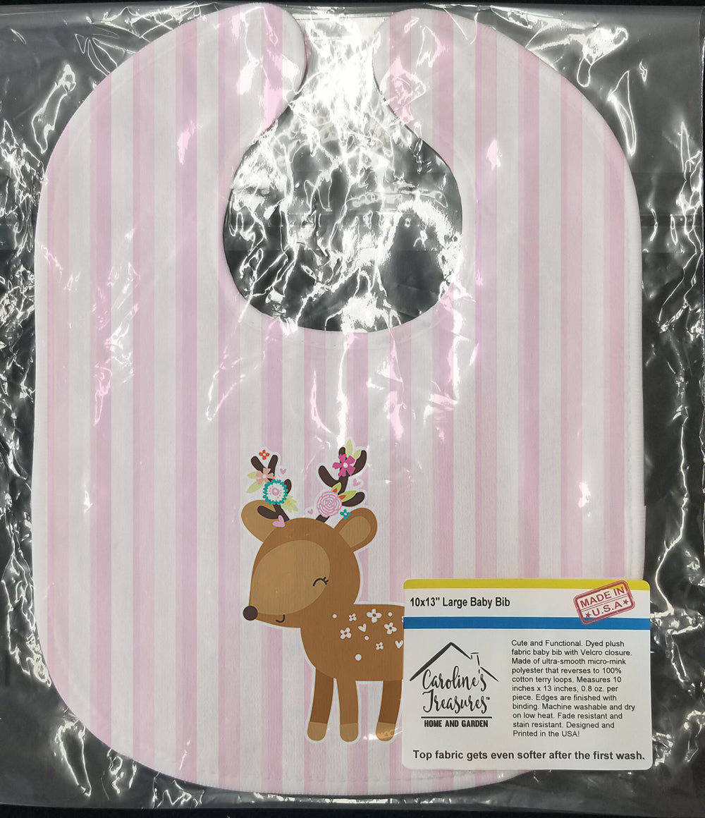 Deer in Pink Stripes Baby Bib BB6934BIB - the-store.com