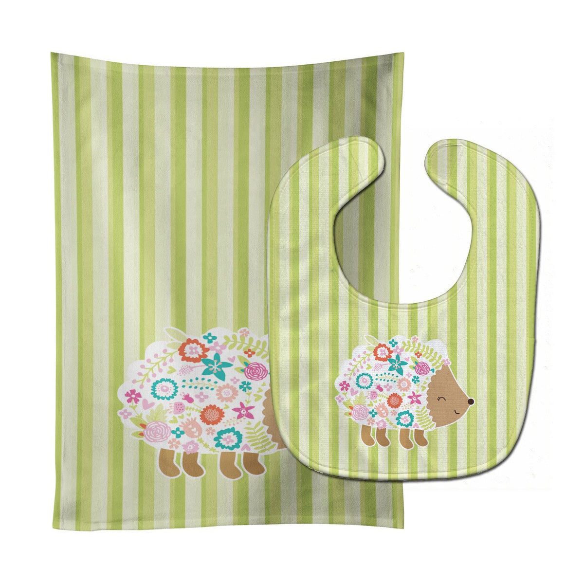 Flowered Hedgehog Baby Bib &amp; Burp Cloth BB6935STBU by Caroline&#39;s Treasures