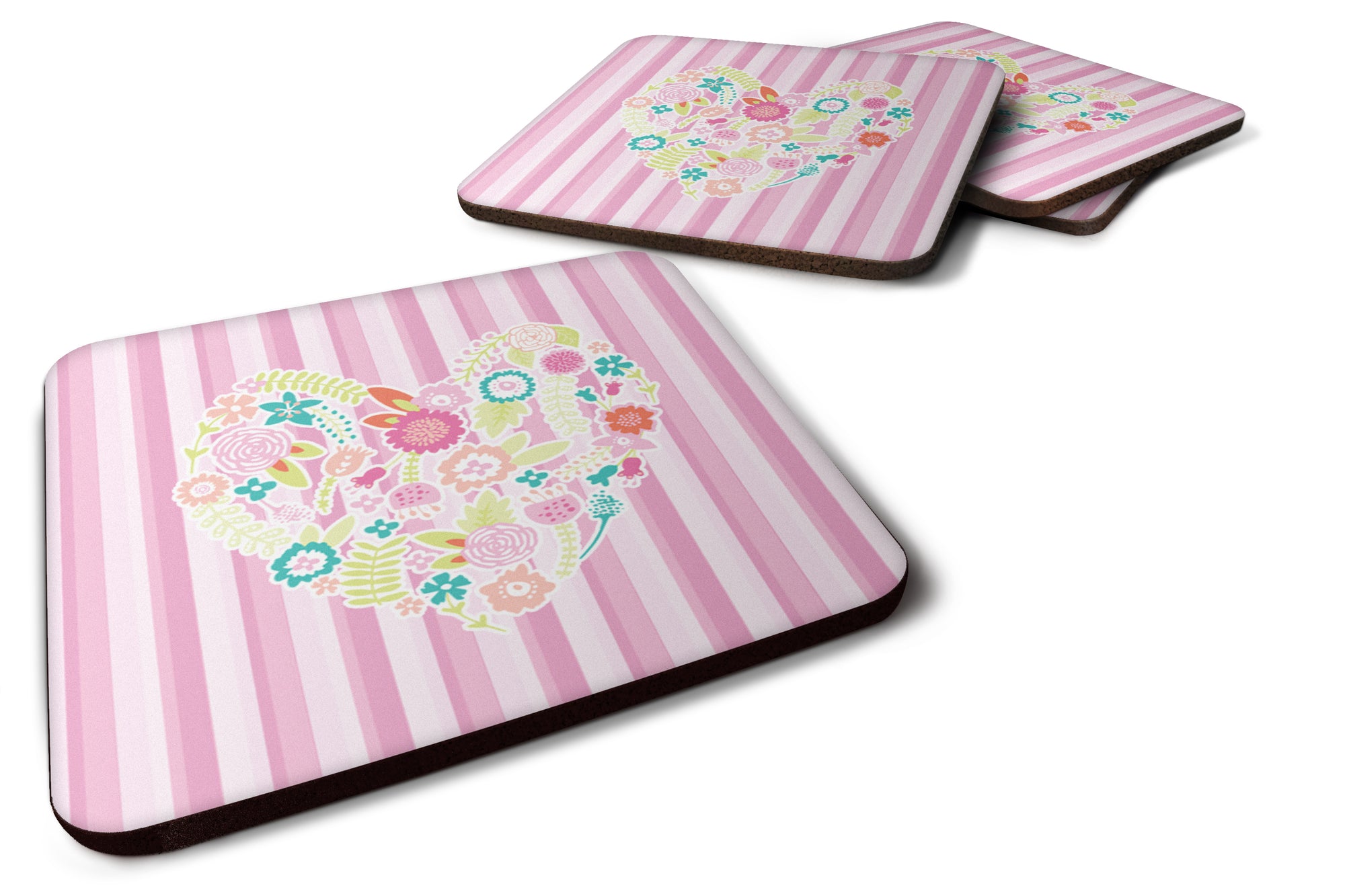 Flowered Heart Foam Coaster Set of 4 BB6937FC - the-store.com