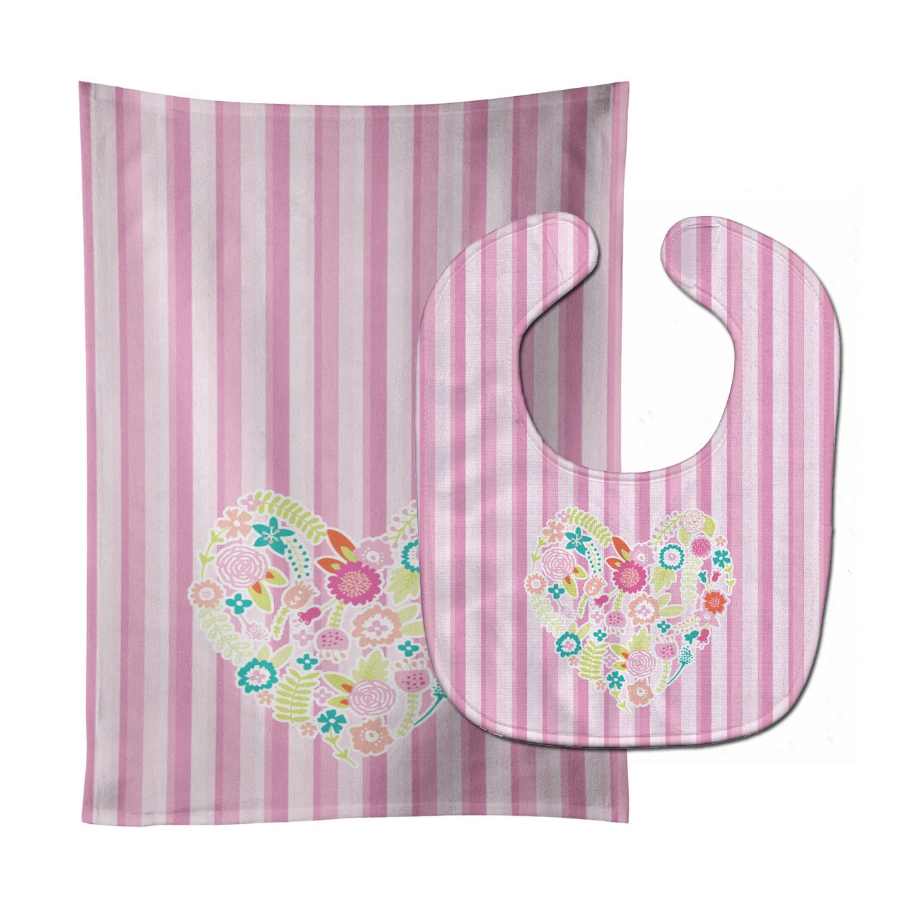 Flowered Heart Baby Bib & Burp Cloth BB6937STBU by Caroline's Treasures