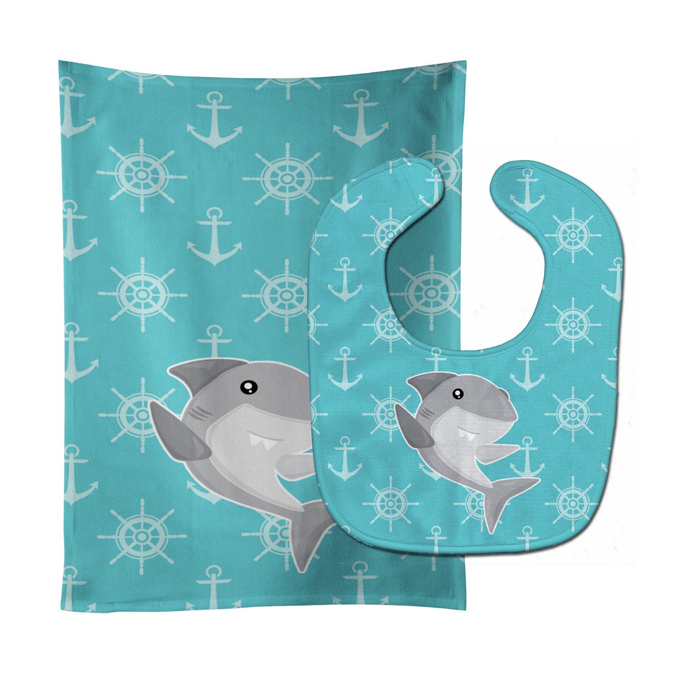 Shark on Blue Nautical Baby Bib & Burp Cloth BB6940STBU by Caroline's Treasures