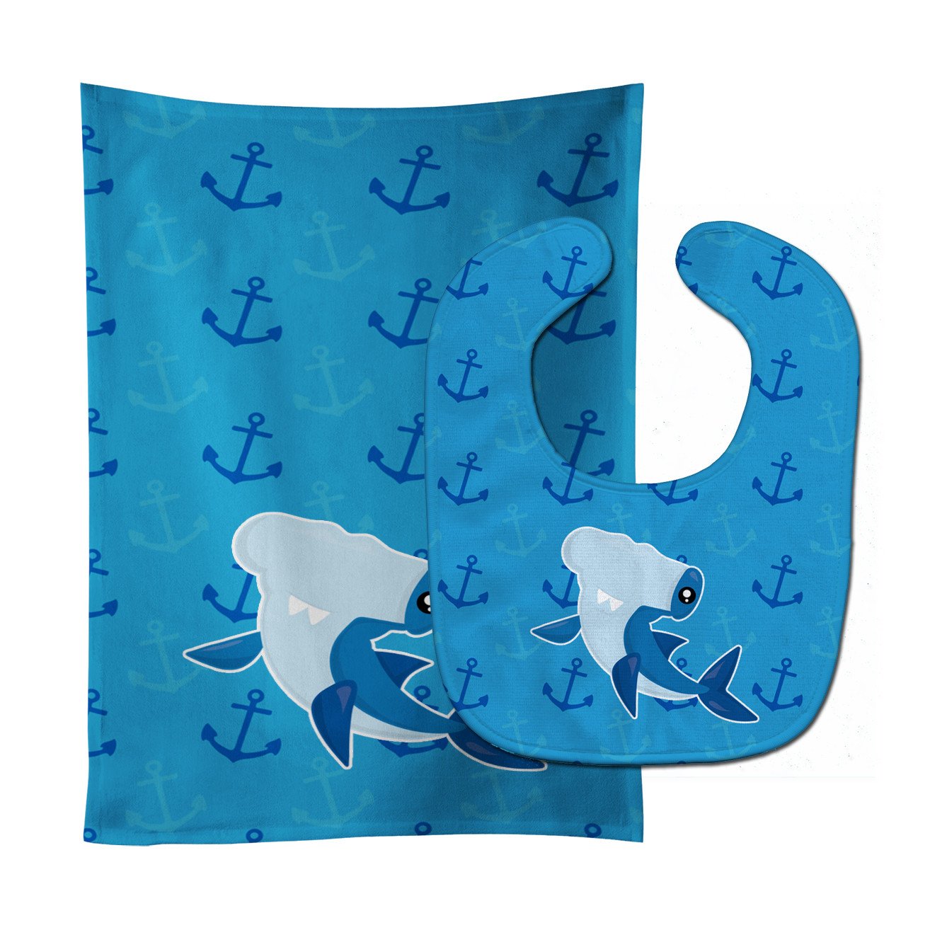 Hammerhead Shark on Anchors Baby Bib & Burp Cloth BB6941STBU by Caroline's Treasures