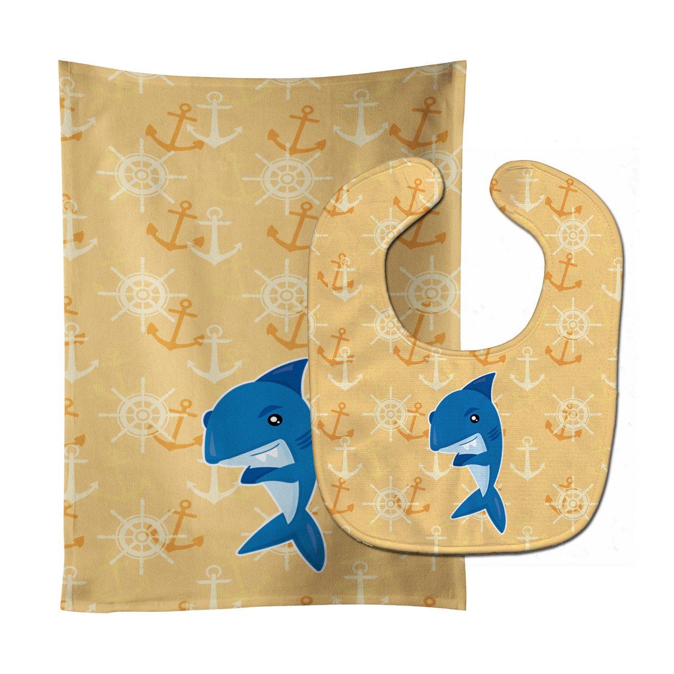 Shark on Beige Nautical Baby Bib & Burp Cloth BB6946STBU by Caroline's Treasures