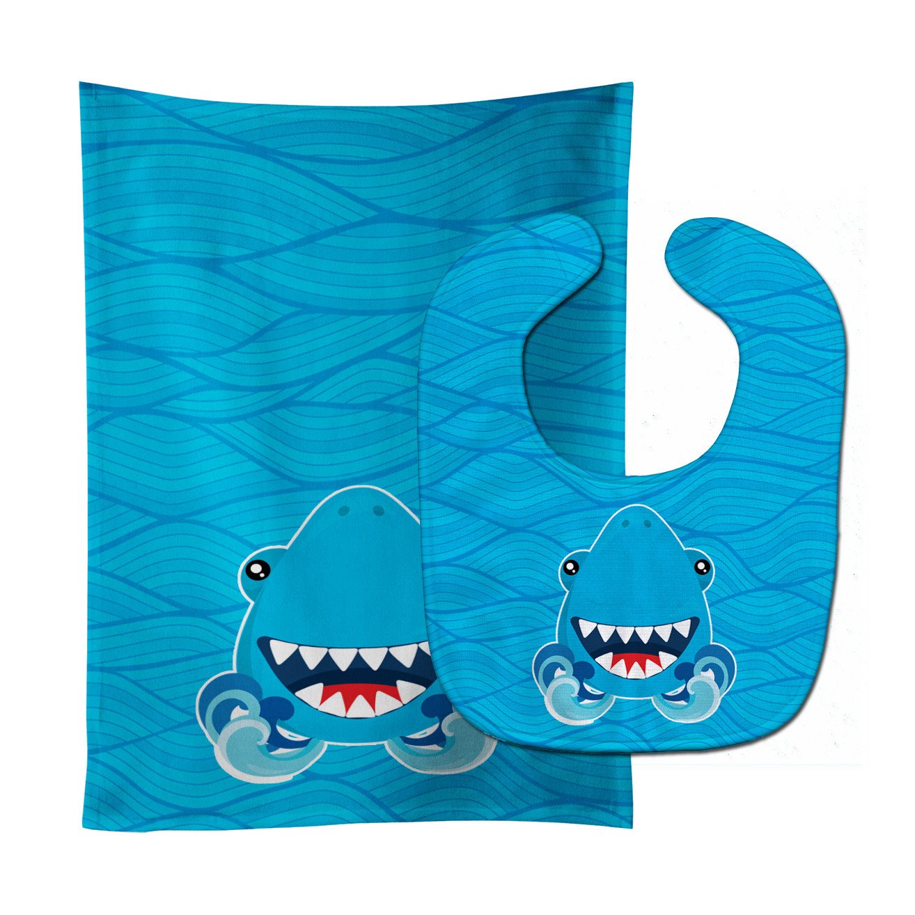 Shark Open Wide in Waves Baby Bib & Burp Cloth BB6947STBU by Caroline's Treasures