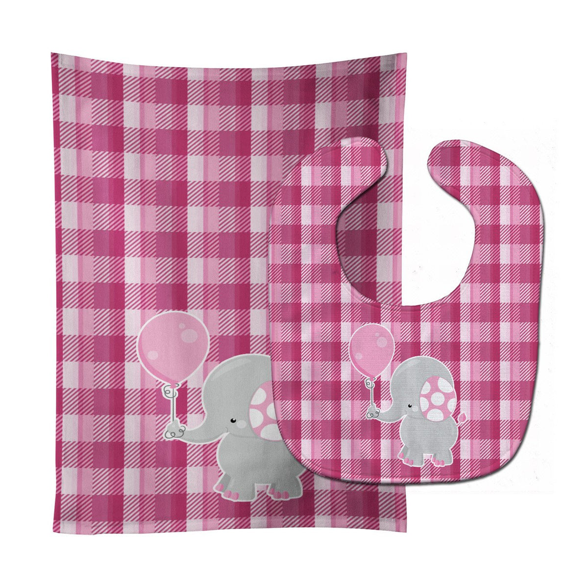 Elephant with Pink Balloon Baby Bib &amp; Burp Cloth BB6948STBU by Caroline&#39;s Treasures